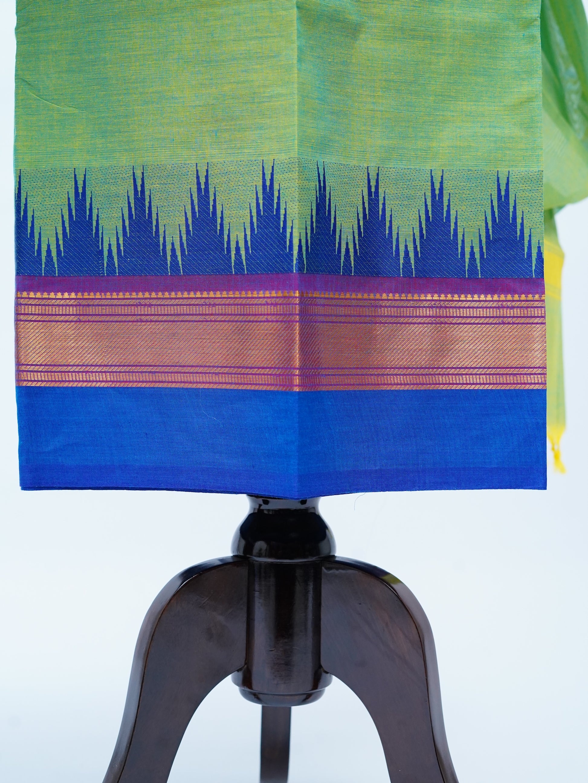 Ilai green with Blue Border Chettinad Cotton Unstitched Salwar Suit - #NC169