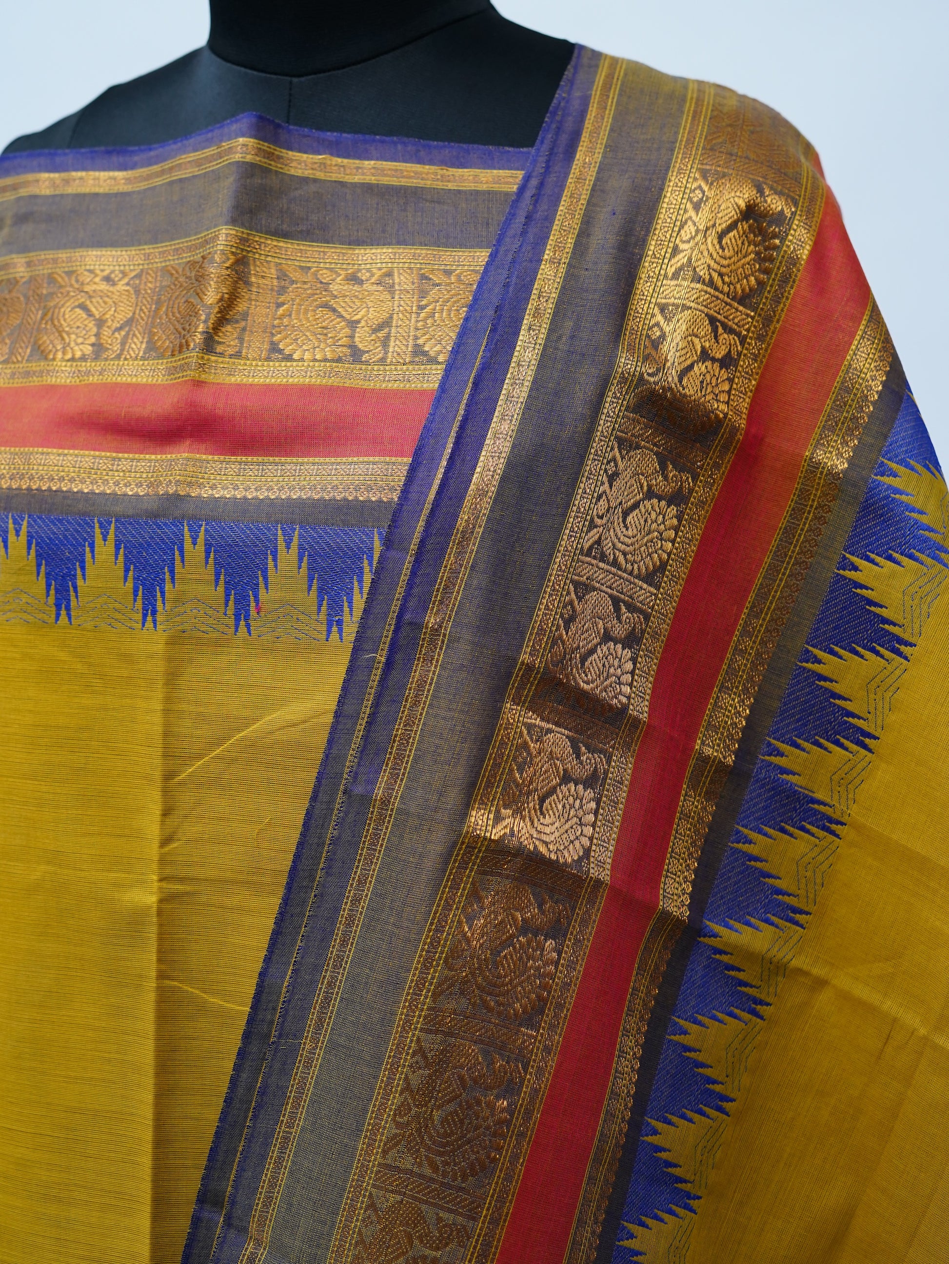 Green with multi color Border Chettinad Cotton Unstitched Salwar Suit - #NC163