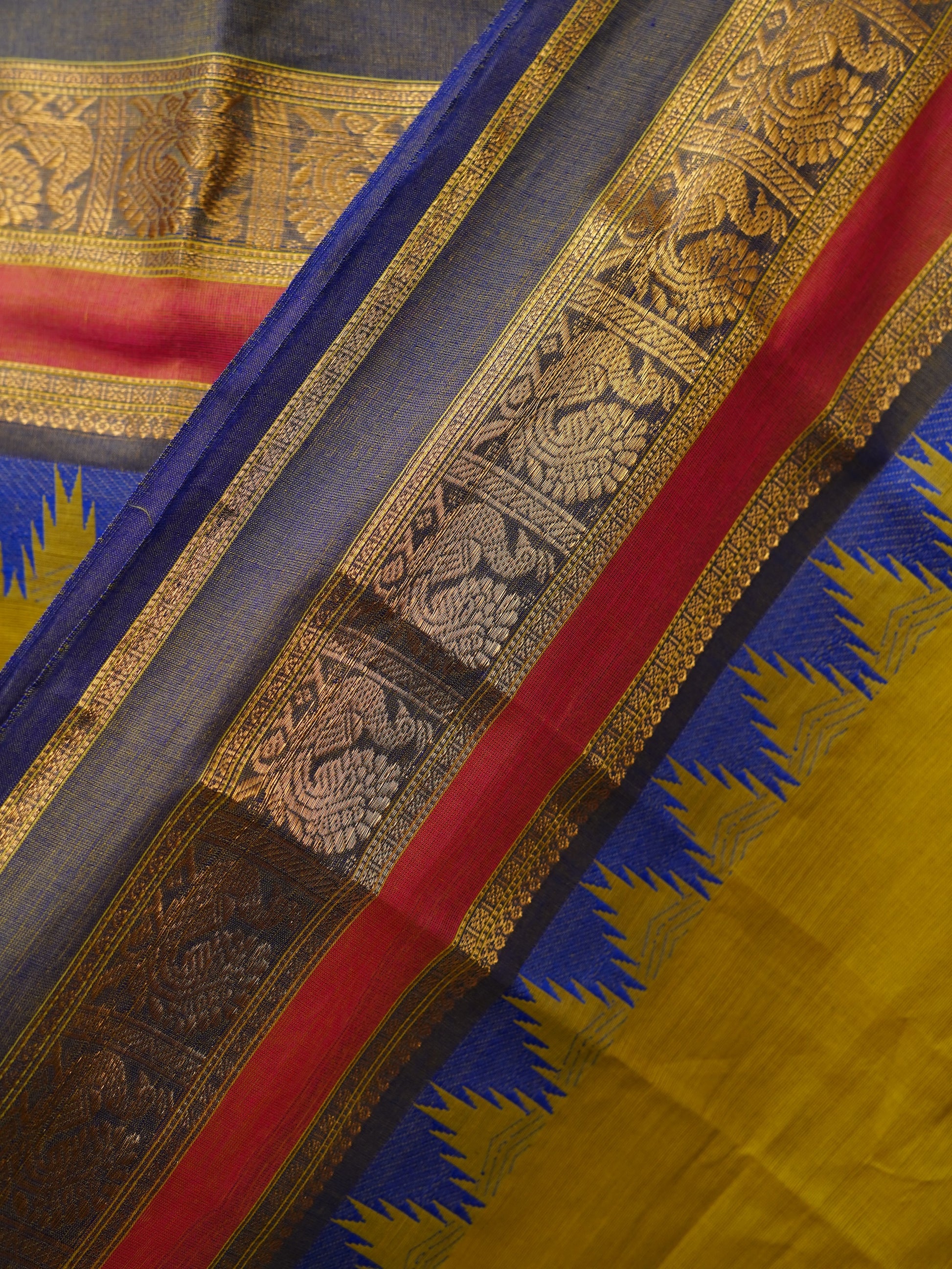 Green with multi color Border Chettinad Cotton Unstitched Salwar Suit - #NC163