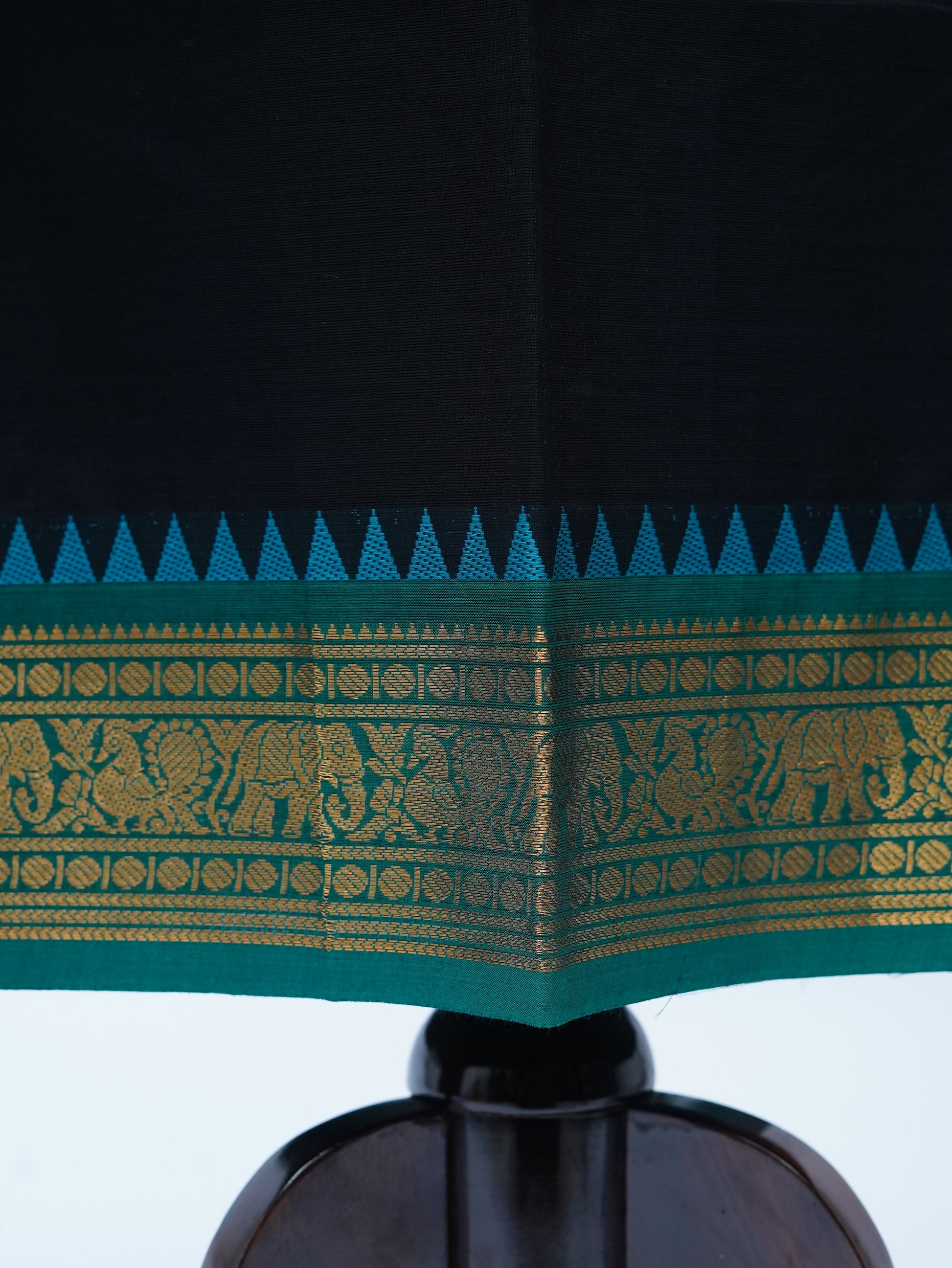 Black with Blue Border Chettinad Cotton Unstitched Salwar Suit - #NC168