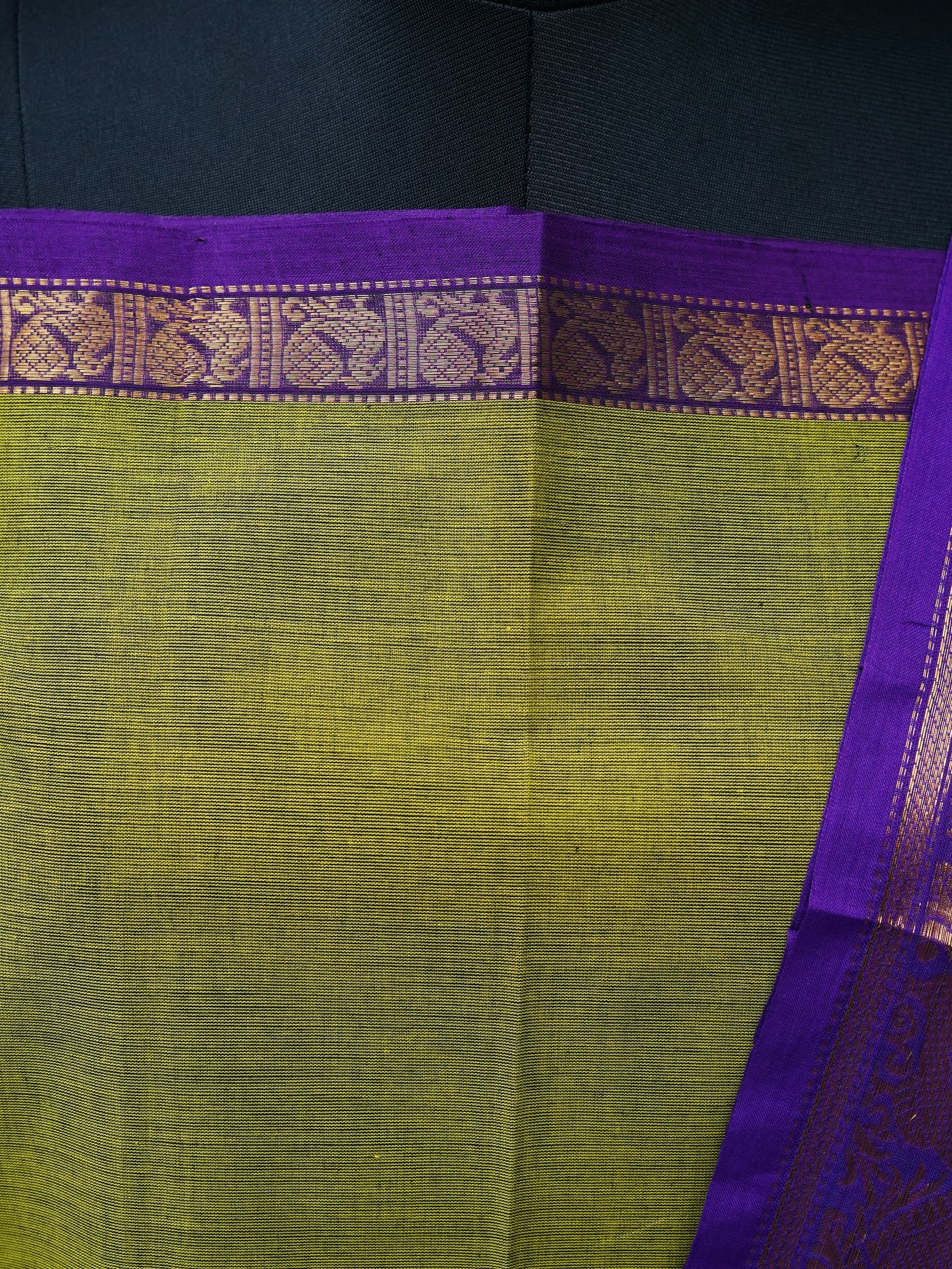 Green with Blue Border Chettinad Cotton Unstitched Salwar Suit - #NC162