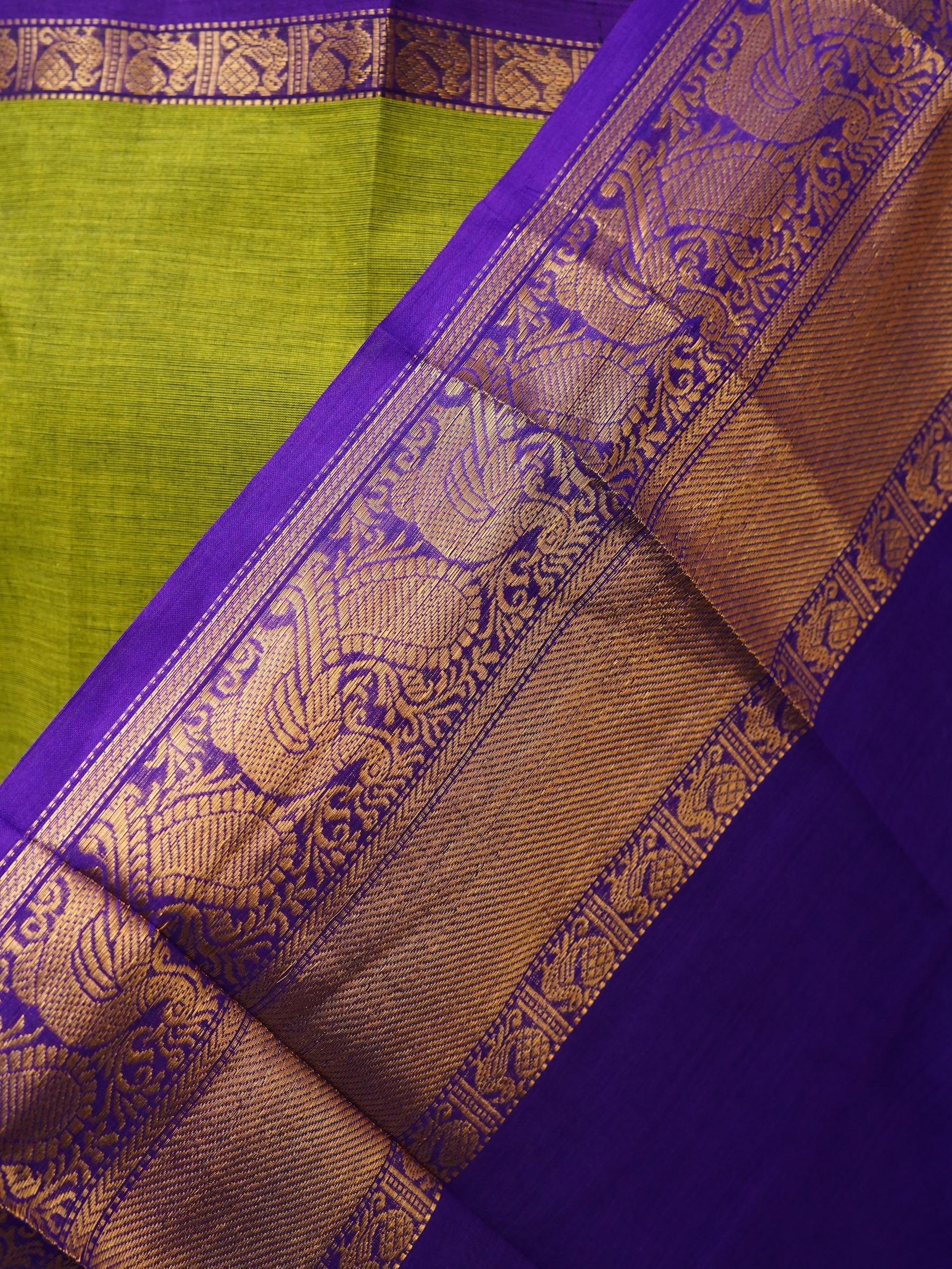 Green with Blue Border Chettinad Cotton Unstitched Salwar Suit - #NC162