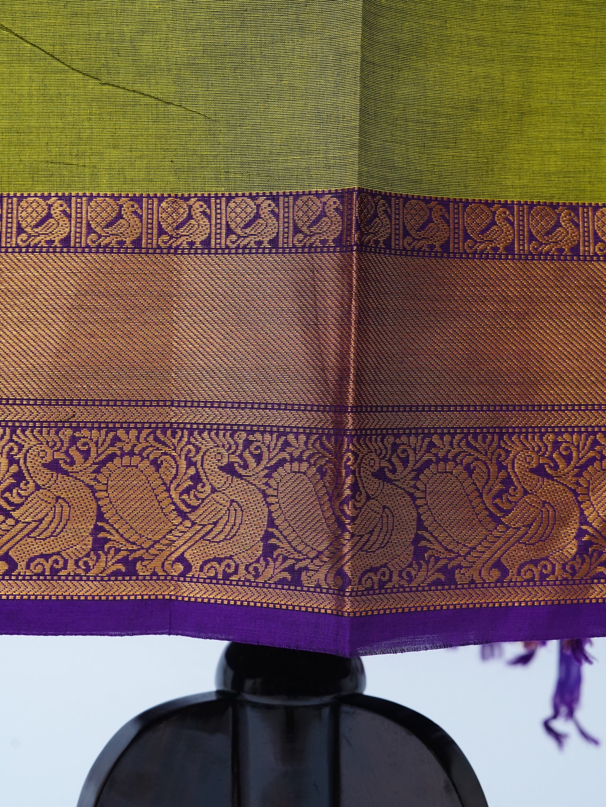 Green with Blue Border Chettinad Cotton Unstitched Salwar Suit - #NC162