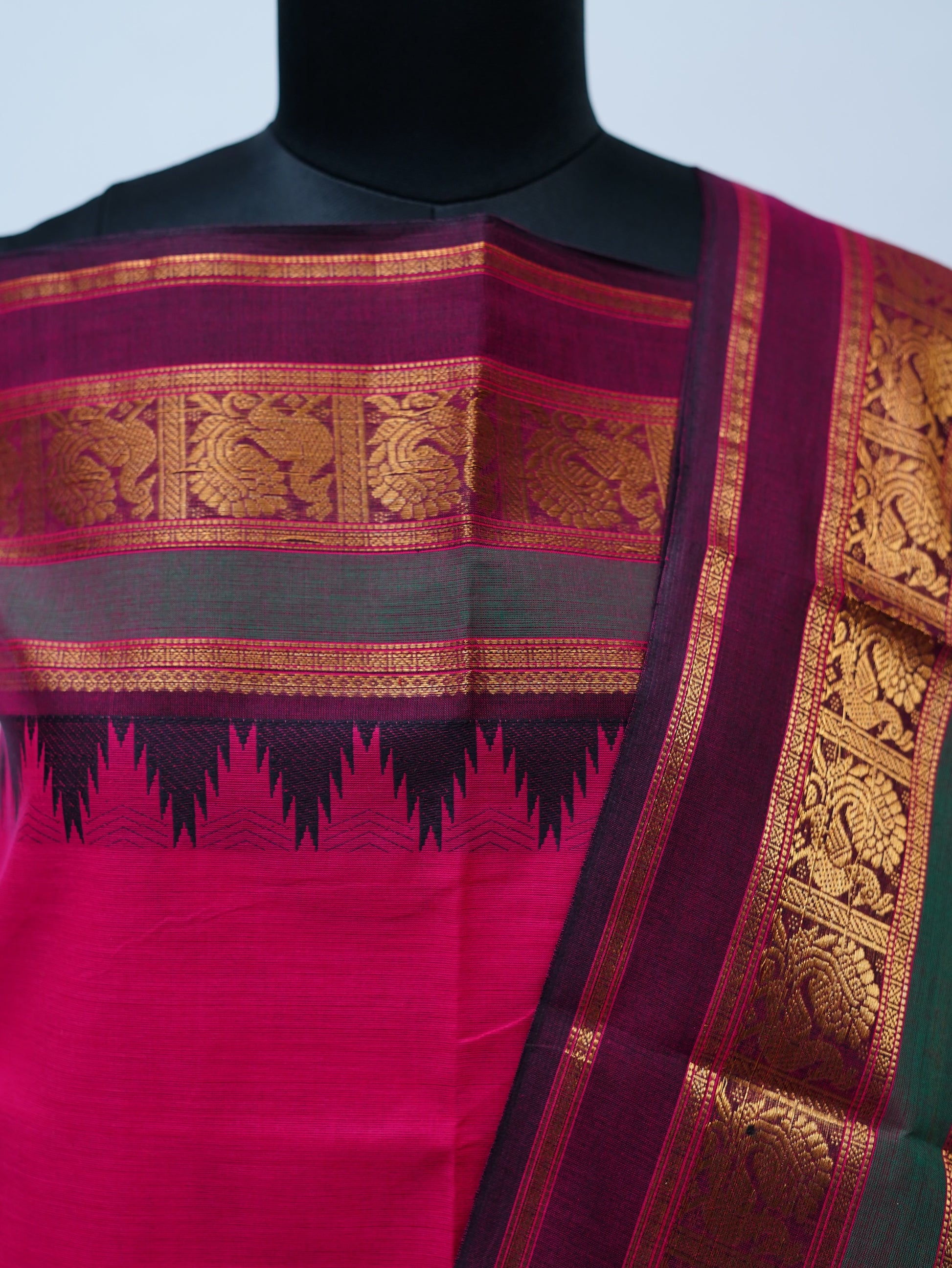 Pink with Multi color Border Chettinad Cotton Unstitched Salwar Suit - #NC167