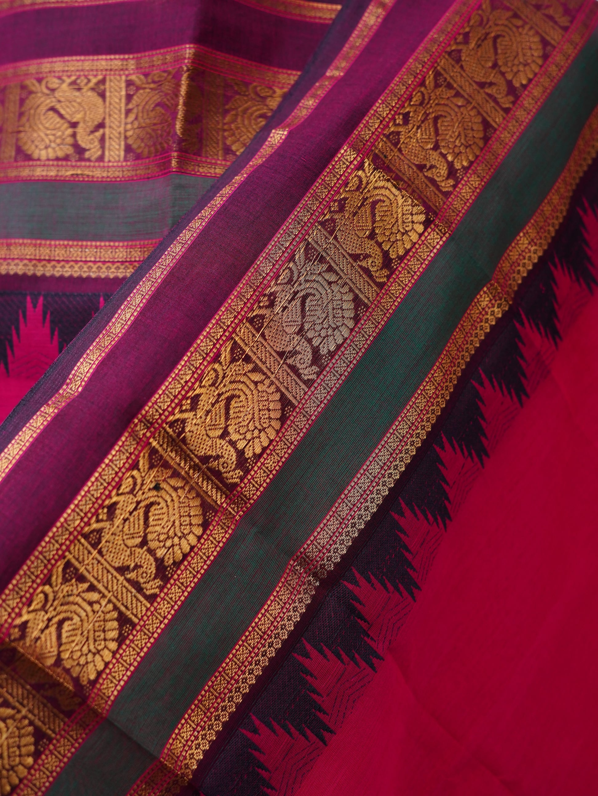 Pink with Multi color Border Chettinad Cotton Unstitched Salwar Suit - #NC167