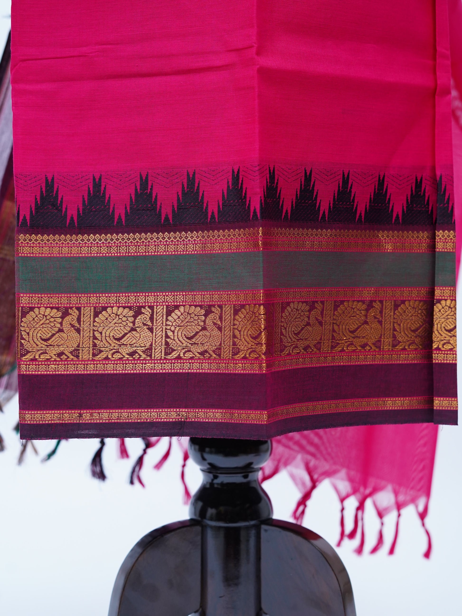 Pink with Multi color Border Chettinad Cotton Unstitched Salwar Suit - #NC167