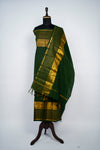Green with Golden Border Chettinad Cotton Unstitched Salwar Suit - #NC195