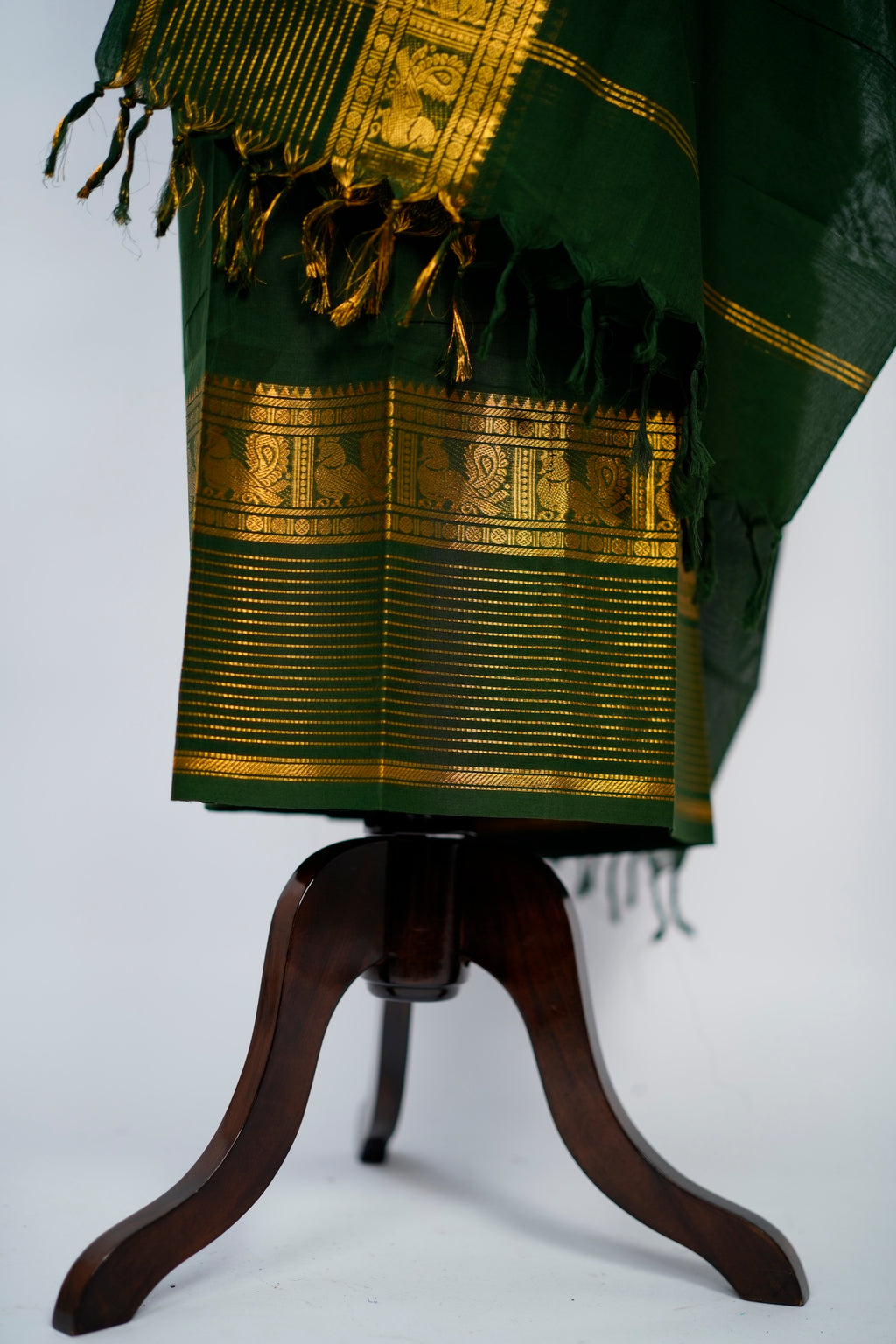 Green with Golden Border Chettinad Cotton Unstitched Salwar Suit - #NC195