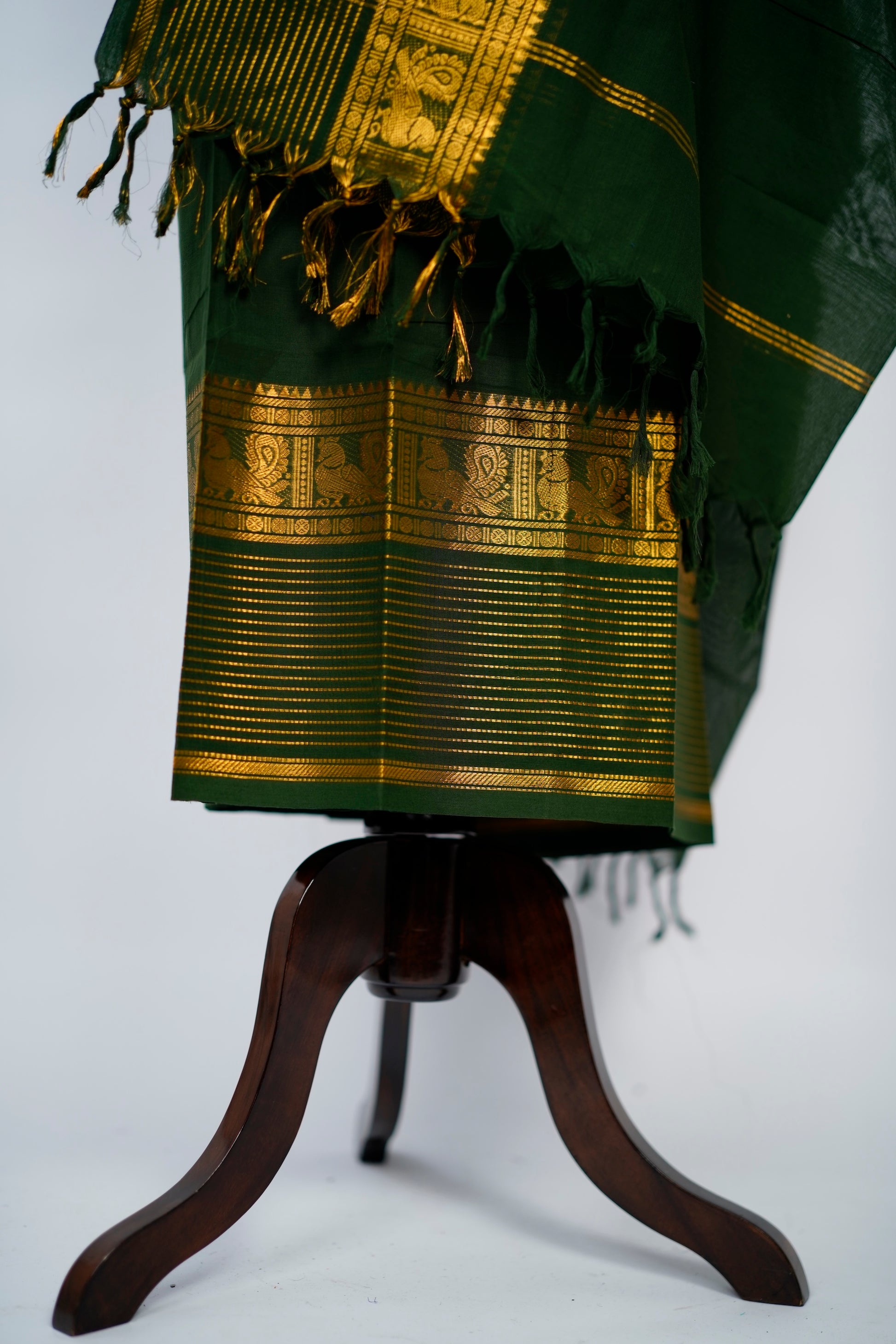 Green with Golden Border Chettinad Cotton Unstitched Salwar Suit - #NC195