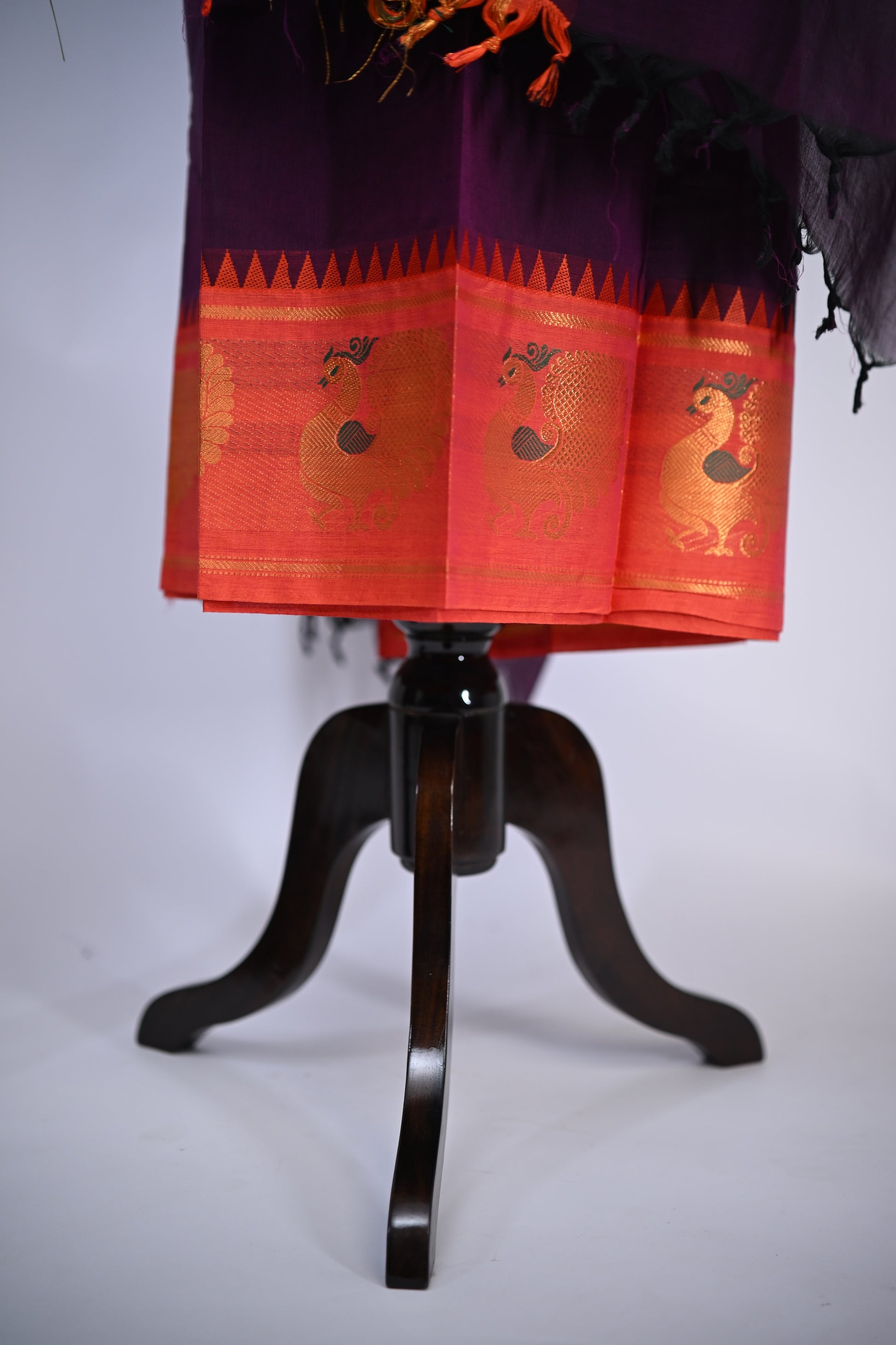 Violet with Orange Border Chettinad Cotton Unstitched Salwar Suit - #NC179