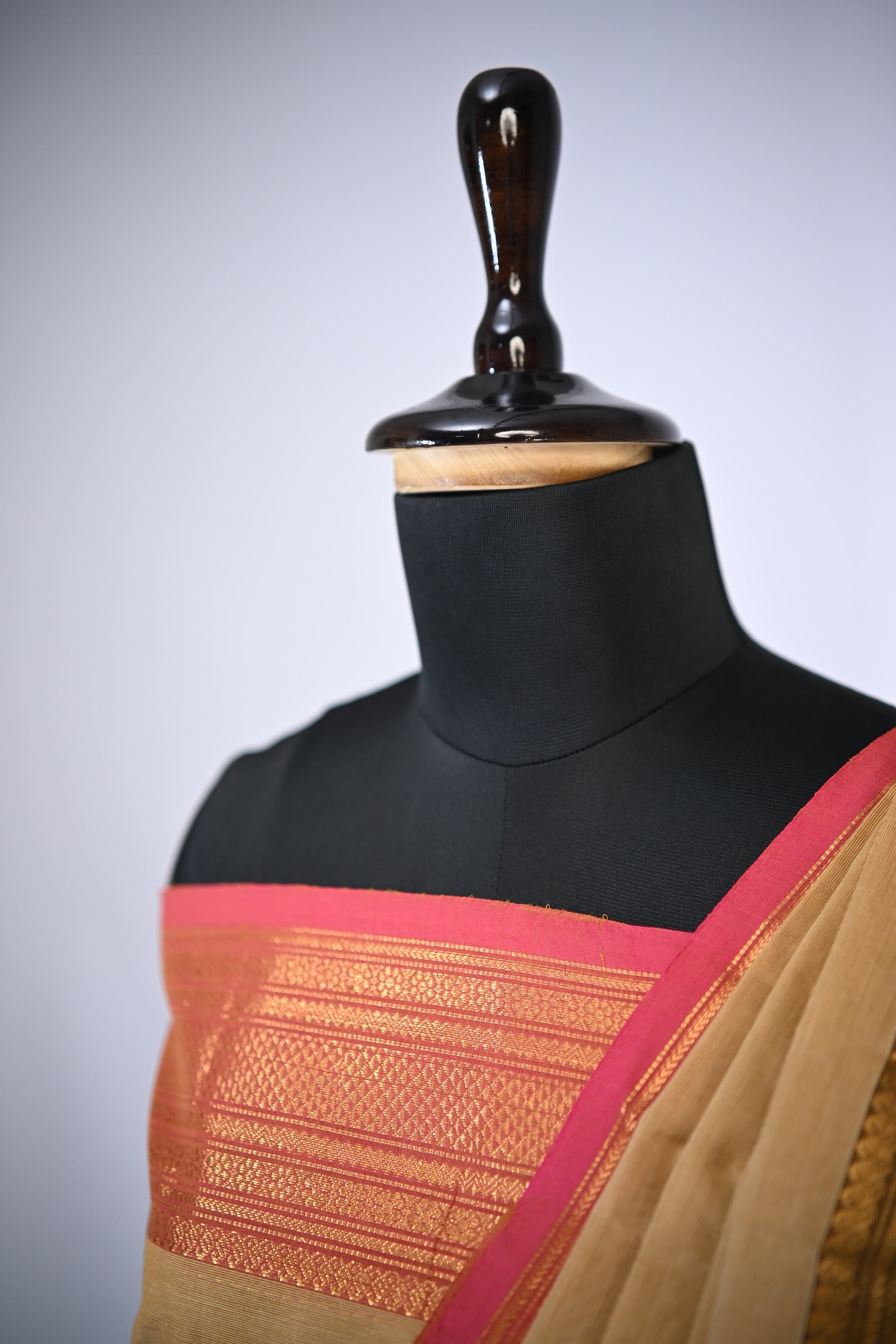 Sandal with Light pink and Brown Border Chettinad Cotton Unstitched Salwar Suit - #NC171
