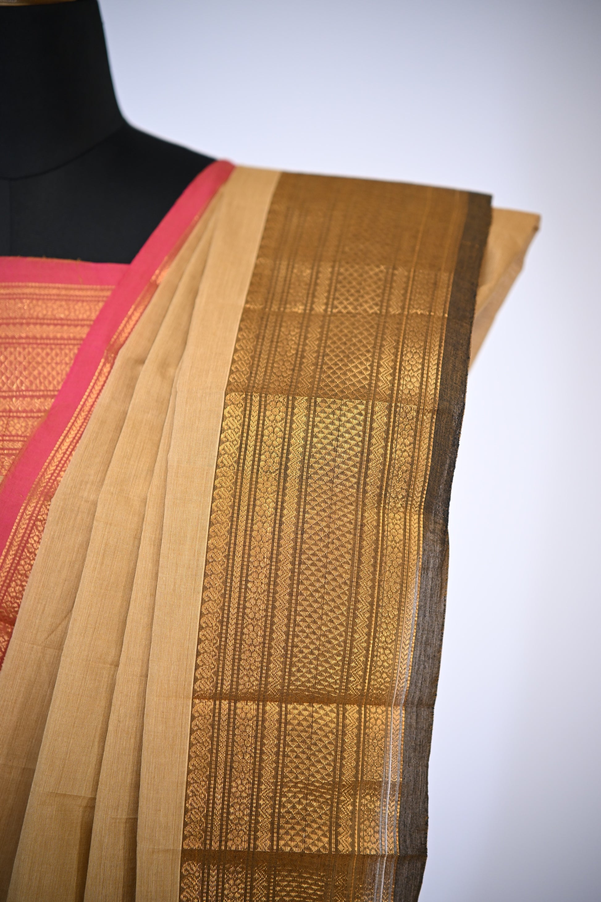 Sandal with Light pink and Brown Border Chettinad Cotton Unstitched Salwar Suit - #NC171