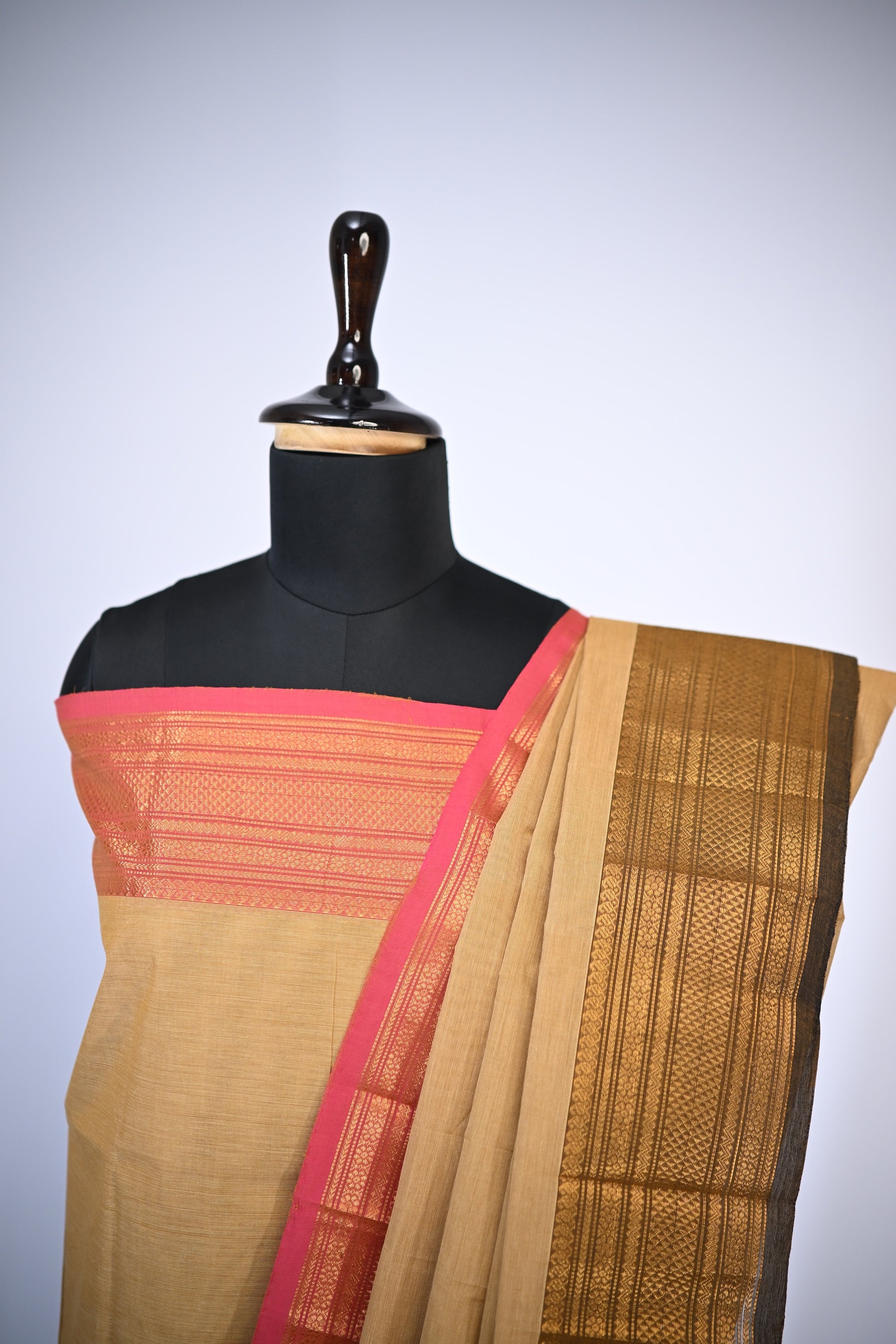 Sandal with Light pink and Brown Border Chettinad Cotton Unstitched Salwar Suit - #NC171