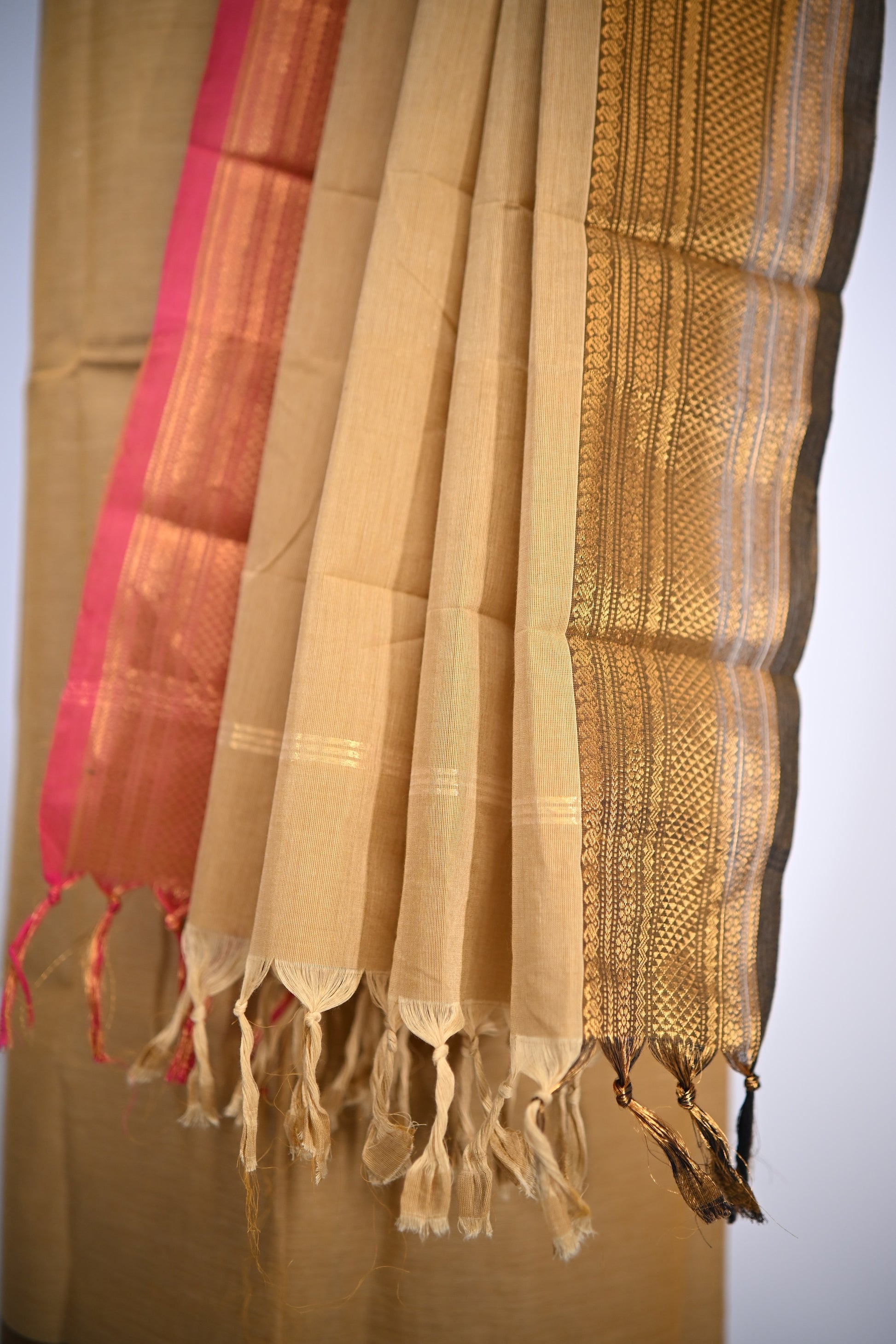 Sandal with Light pink and Brown Border Chettinad Cotton Unstitched Salwar Suit - #NC171
