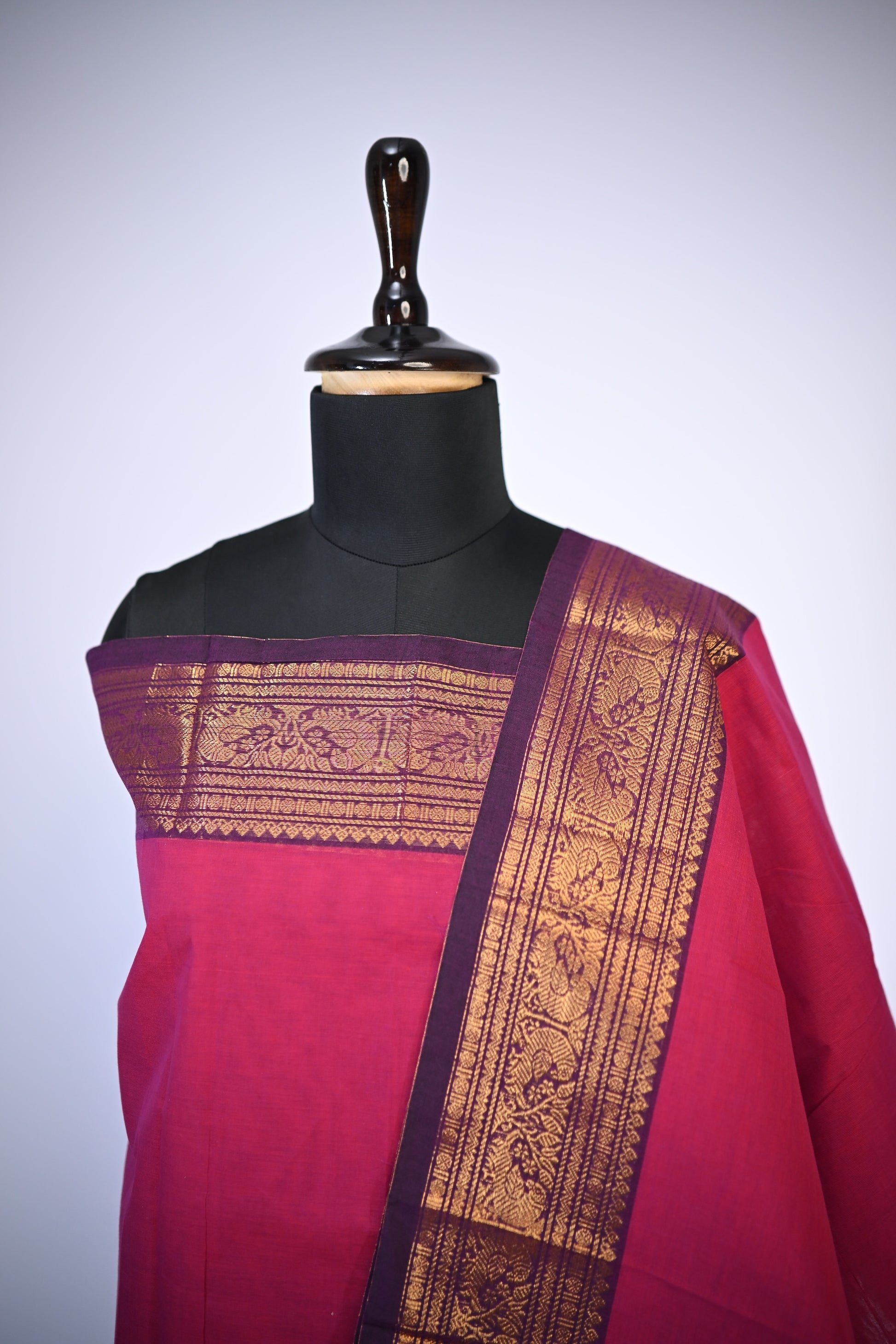 Pink with Brown and Golden Border Chettinad Cotton Unstitched Salwar Suit - #NC174