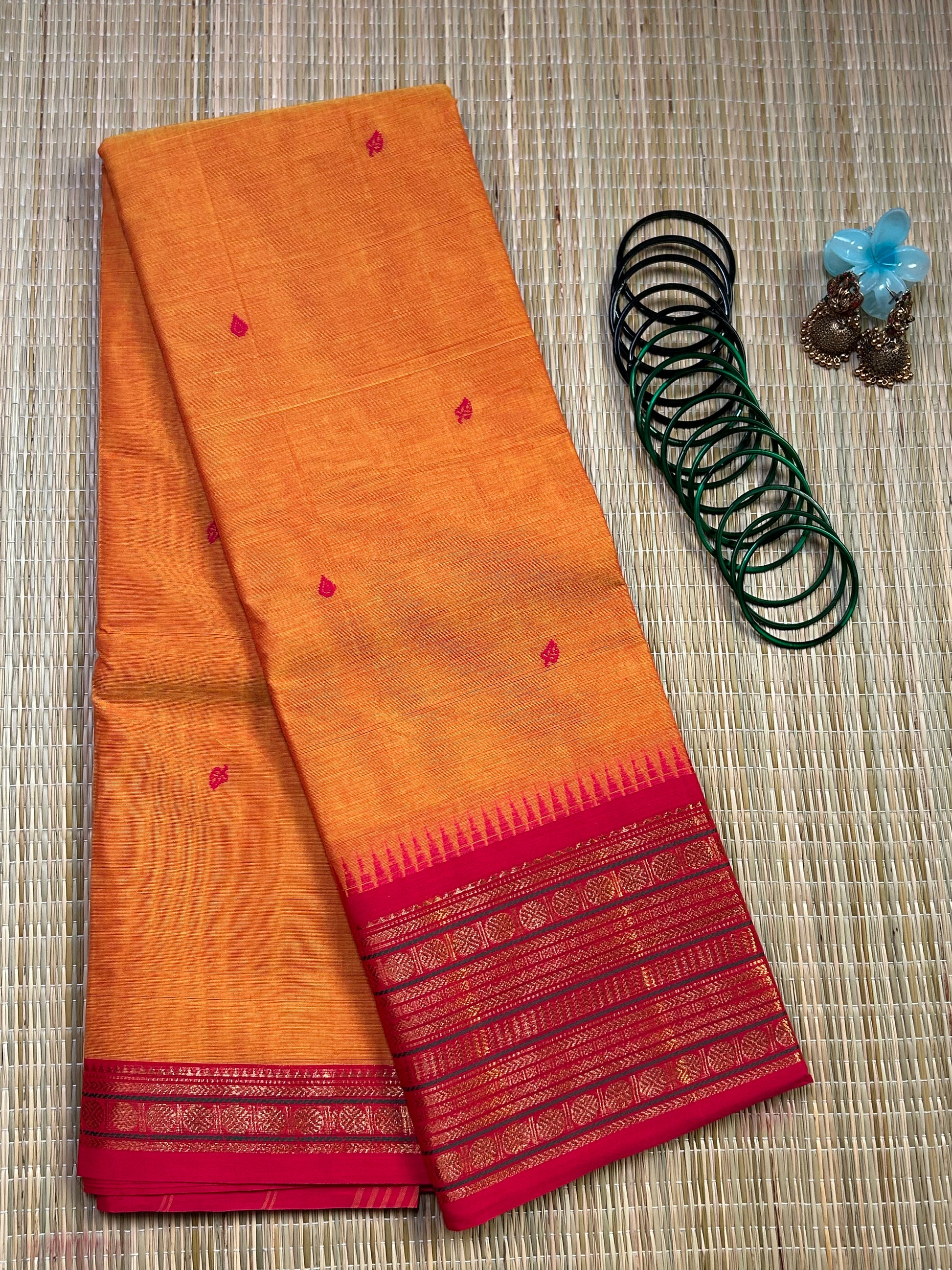 Yellow Chettinad Cotton Red Border - #NS014