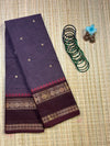 Dark Purple Chettinad Cotton Brown Border - #NS013