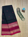 Black Chettinad Cotton Saree with Pink Border - #NS010