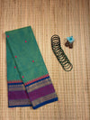 Light Green Chettinad Cotton Saree with Blue Border - #NS004