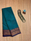 Teel Blue Chettinad Cotton Saree with Blue Border - #NS003