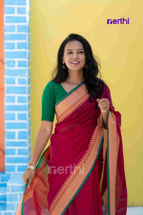 Idhazh - Red Chettinad Cotton Saree