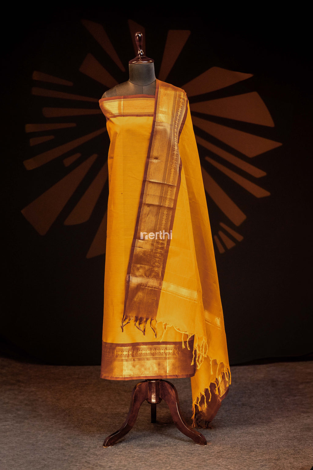 Yellow - Chettinad Cotton Unstitched Salwar Suit - #NC002