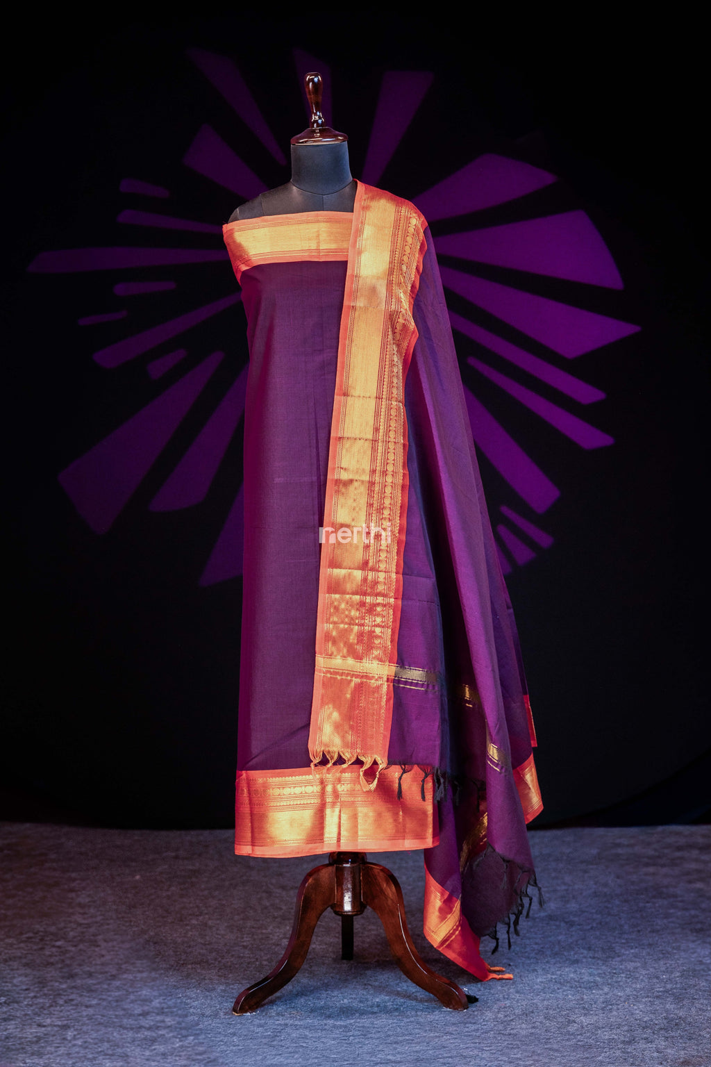 Violet - Chettinad Cotton Unstitched Salwar Suit - #NC003