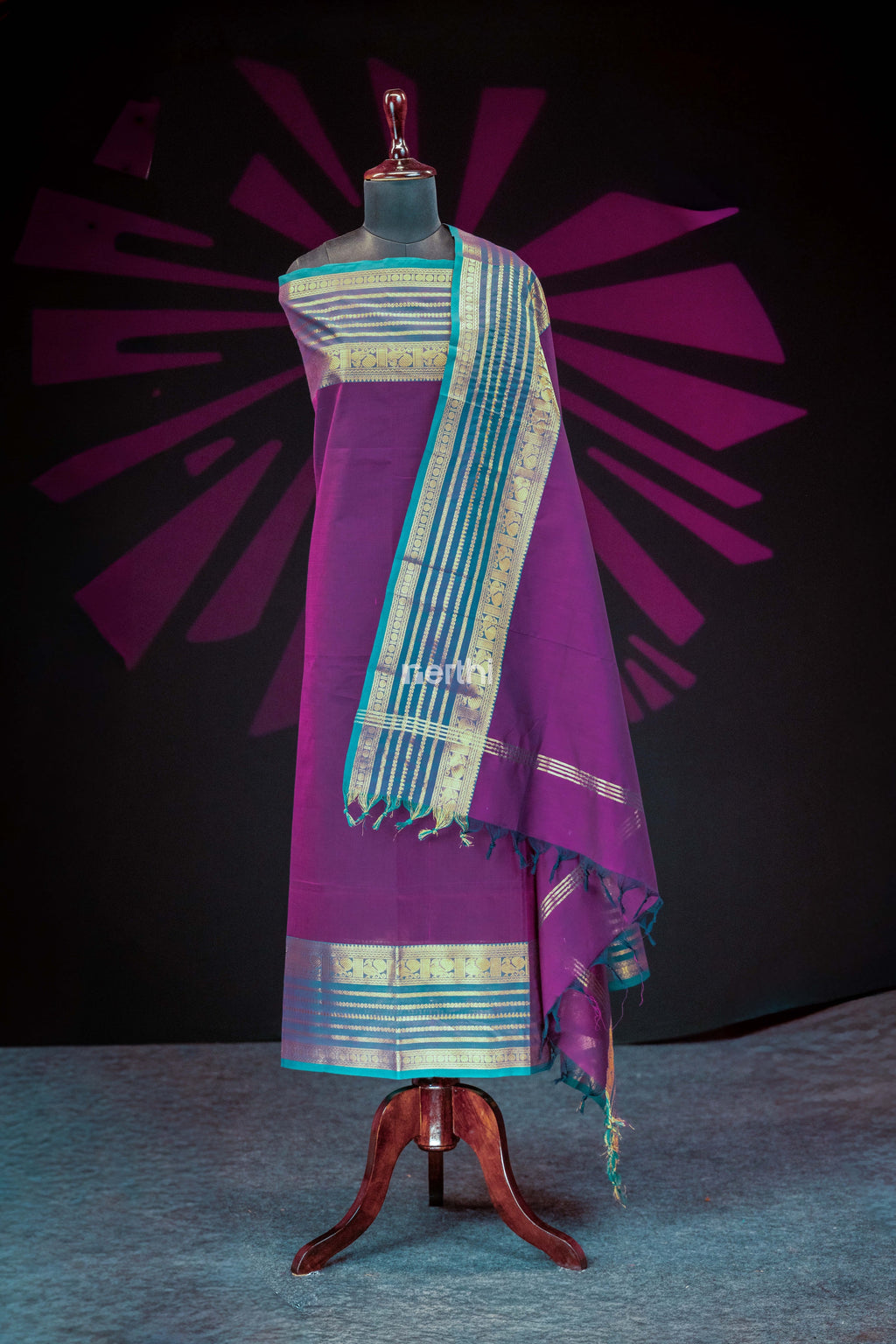 Purple - Chettinad Cotton Unstitched Salwar Suit - #NC005