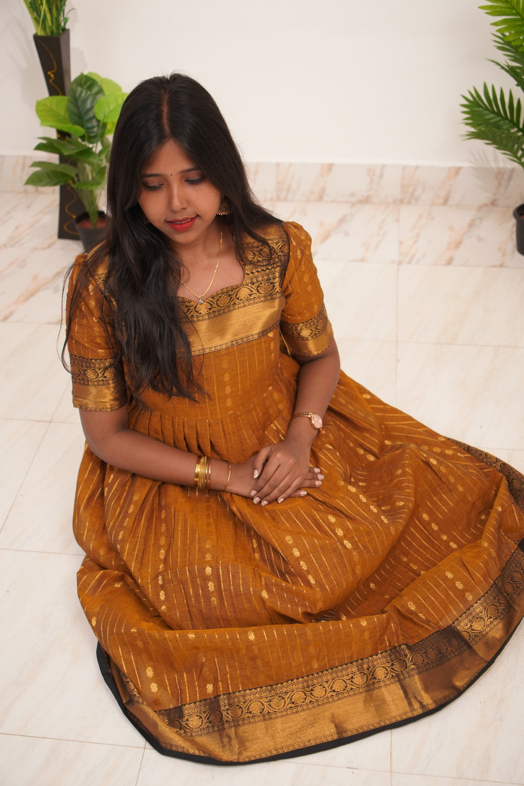 Mustard Yellow Chettinad Cotton Maxi - #NM001