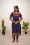Blue with pink Border Chettinad Cotton  Kurti - #NK010