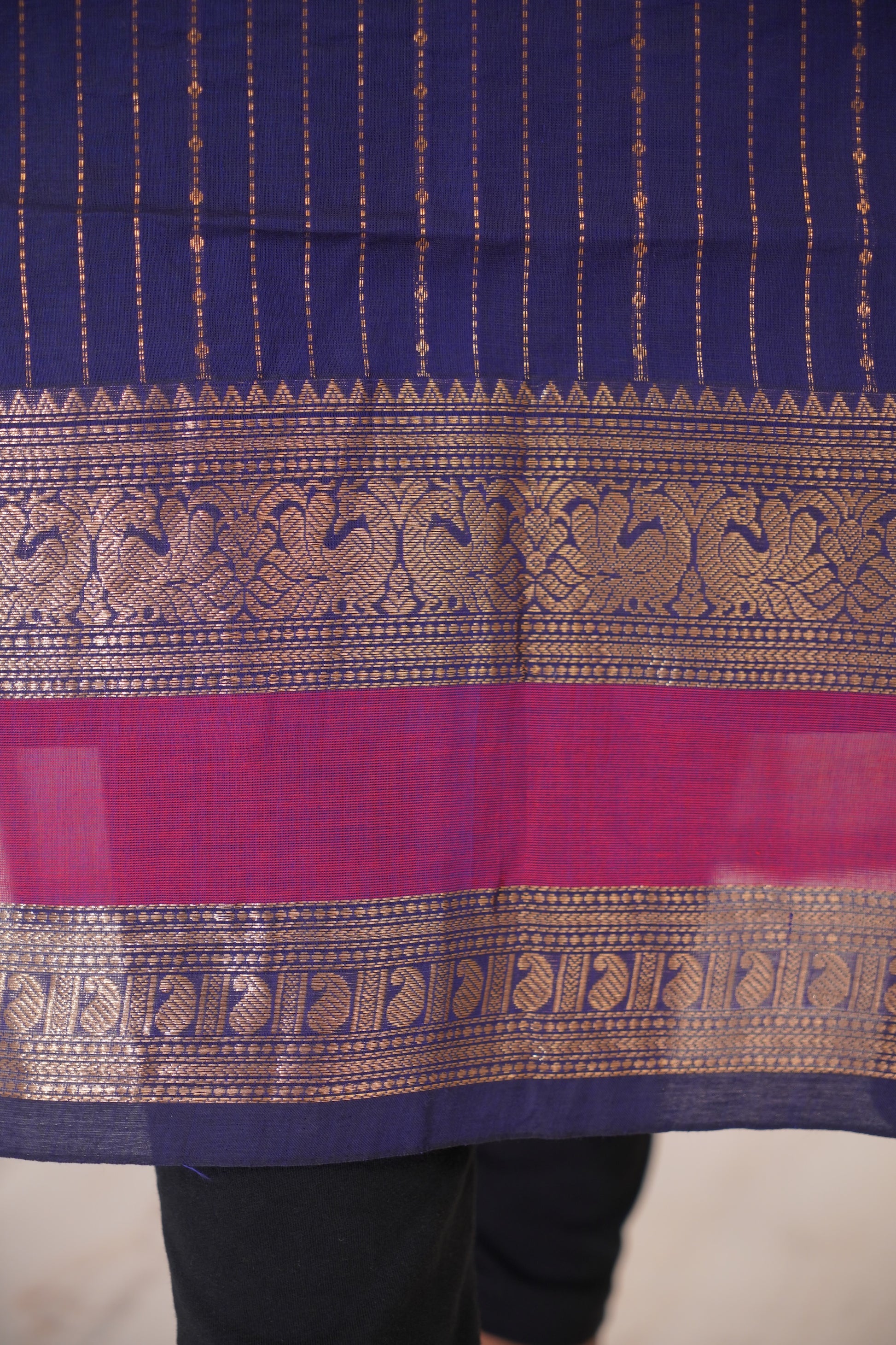 Blue with pink Border Chettinad Cotton  Kurti - #NK010