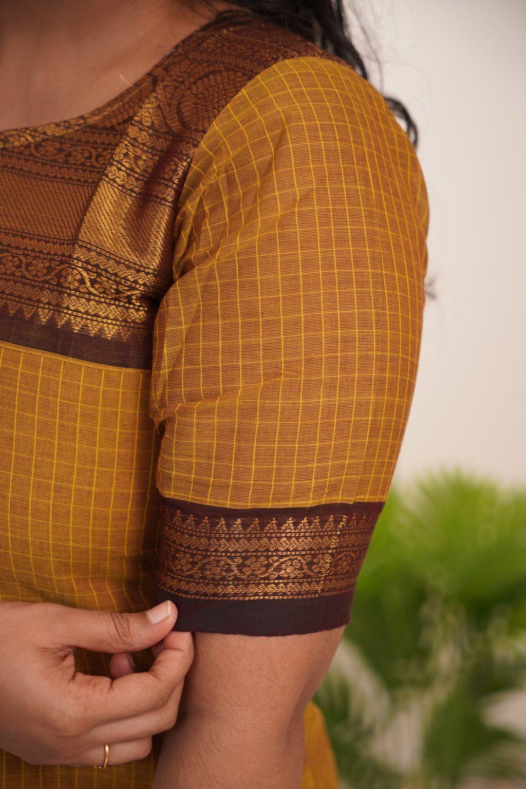 Green with Brown Border Chettinad Cotton  Kurti - #NK011