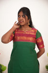 Green with Red Border Chettinad Cotton  Kurti - #NK013