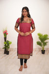 Onion Pink with Brown Border Chettinad Cotton  Kurti - #NK014