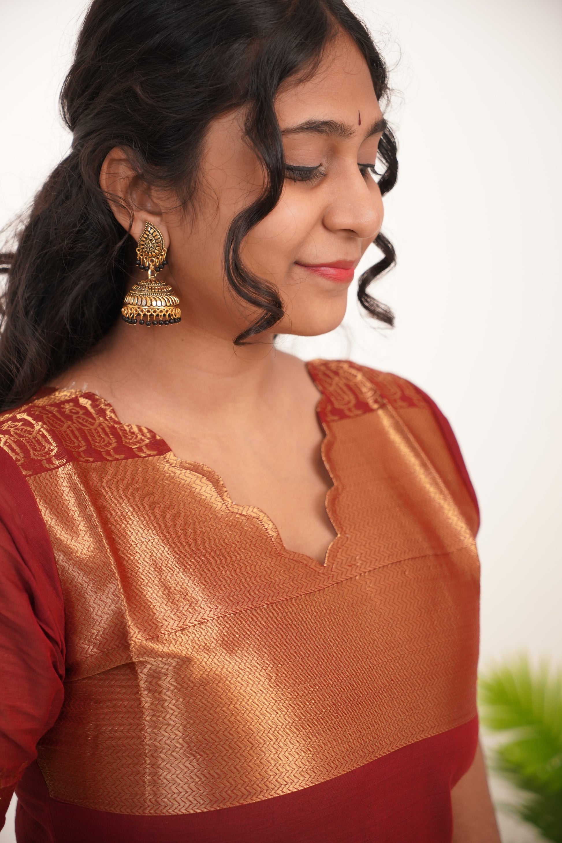 Red with Golden Border Chettinad Cotton  Kurti - #NK016