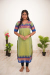 Ilai Green with Blue Border Chettinad Cotton  Kurti - #NK018