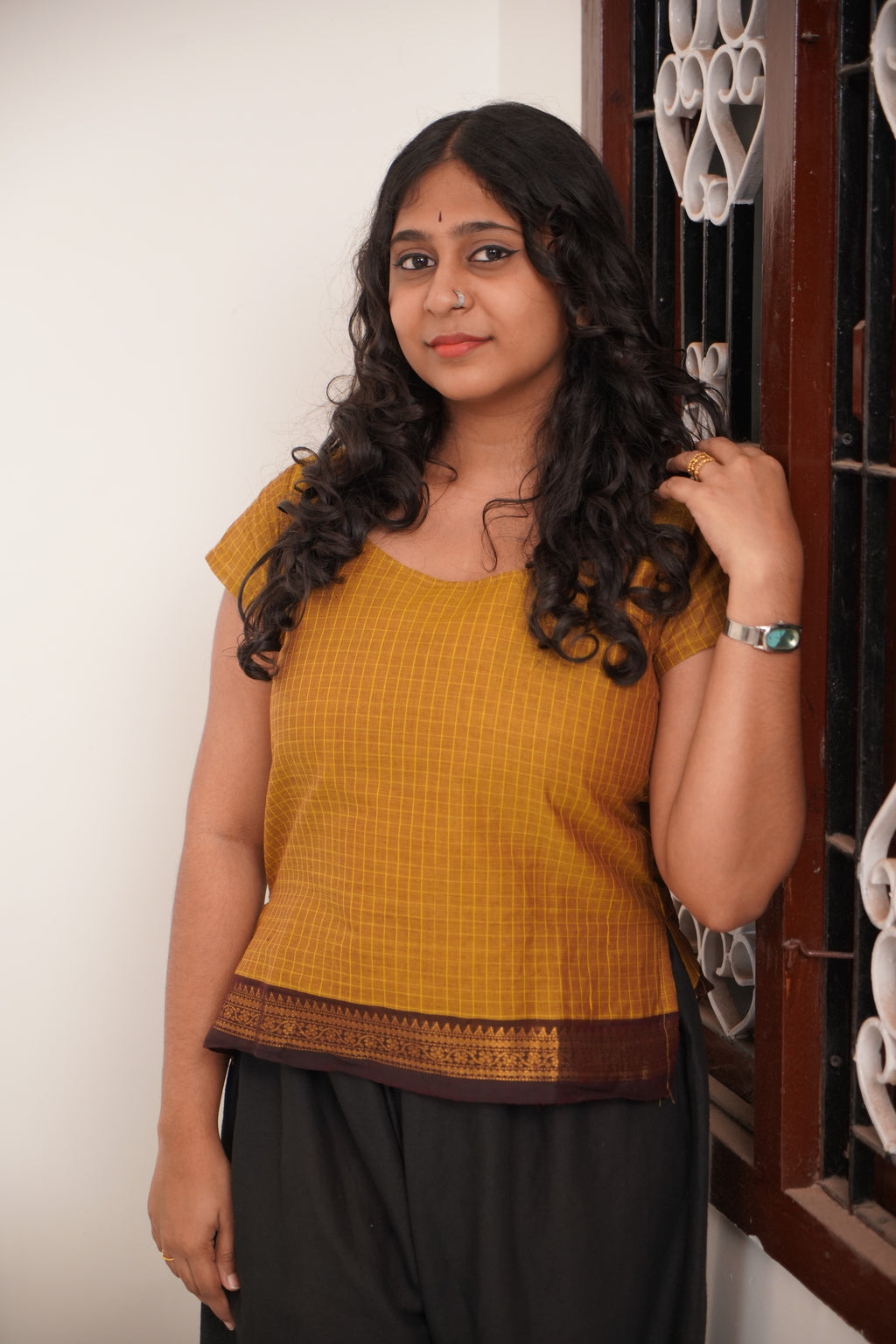 Mustard Yellow Chettinad Cotton Short Kurti - #NST001