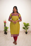 Green with Purple Border Chettinad Cotton  Kurti - #NK019