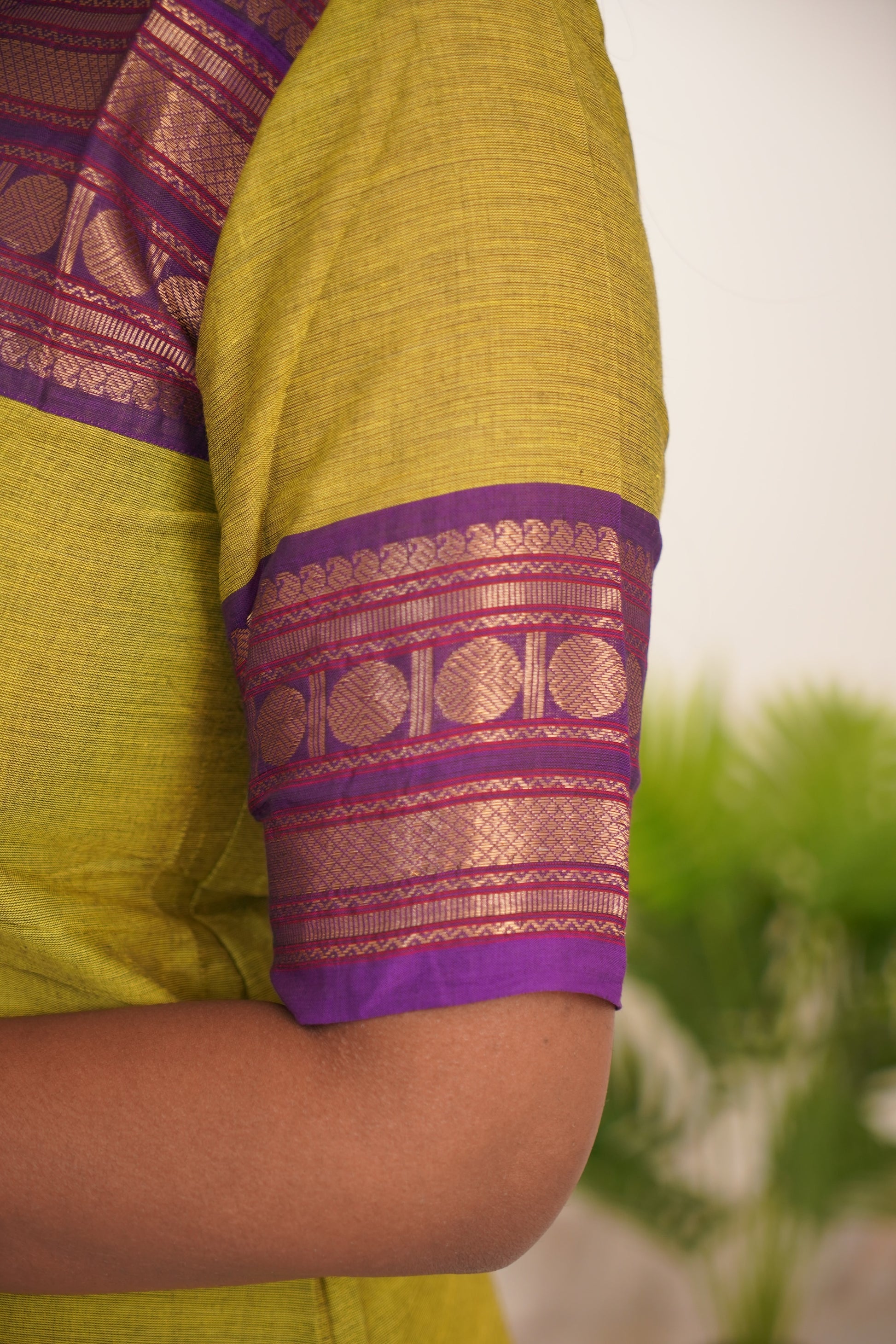 Green with Purple Border Chettinad Cotton  Kurti - #NK019