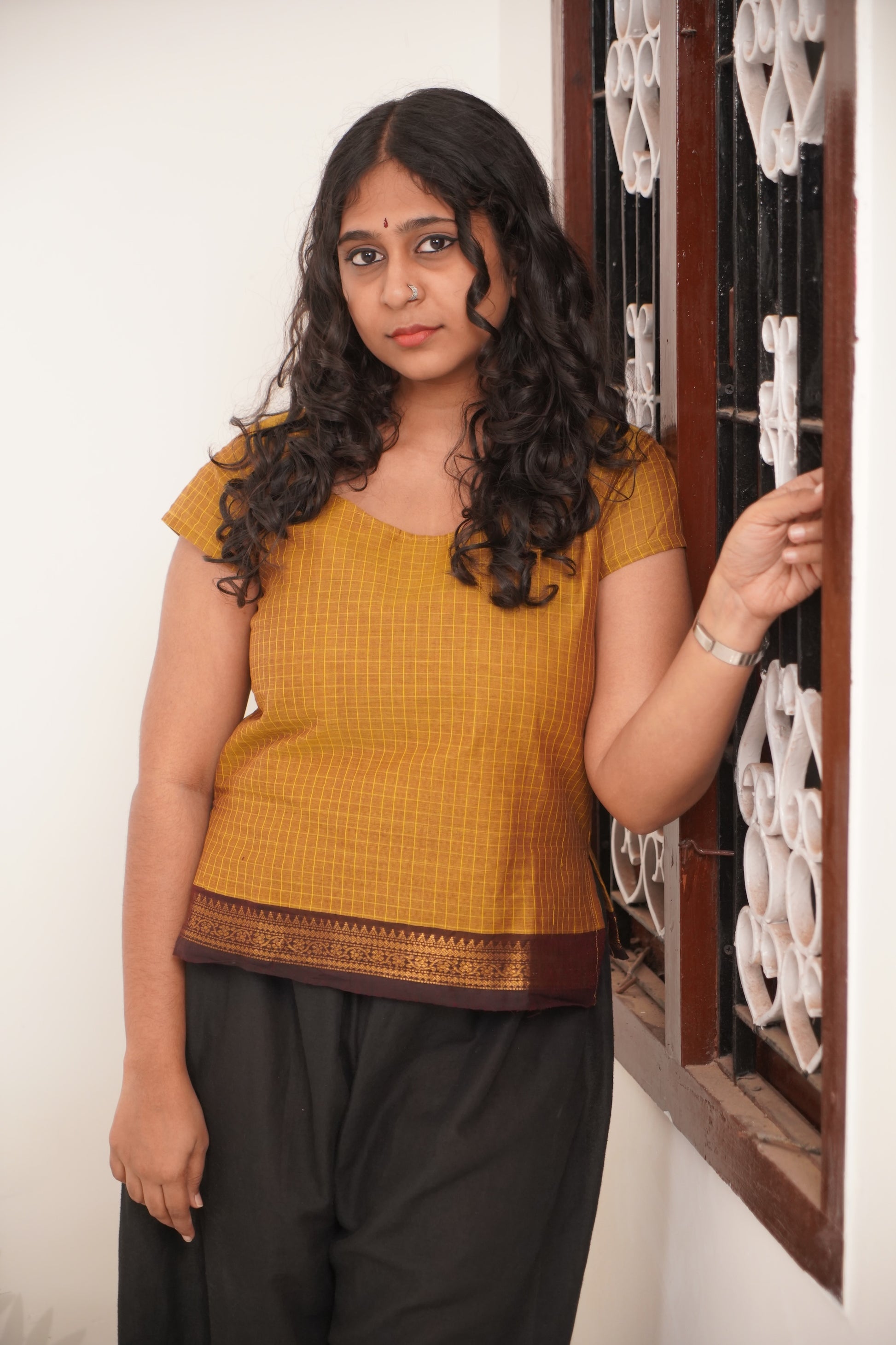 Mustard Yellow Chettinad Cotton Short Kurti - #NST001