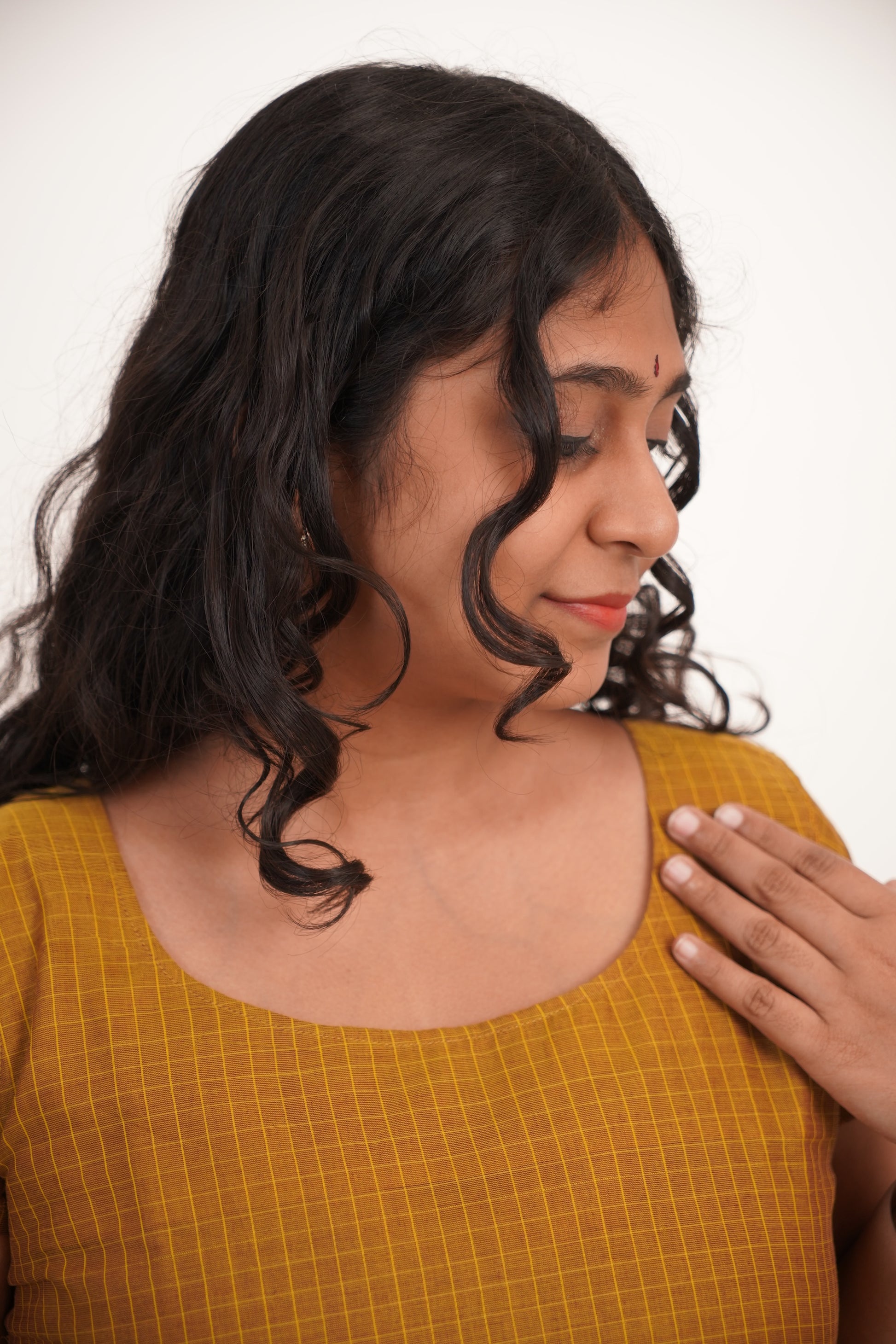 Mustard Yellow Chettinad Cotton Short Kurti - #NST001