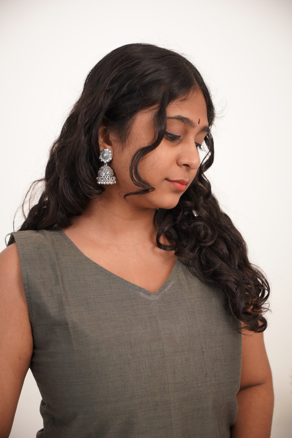 Gray with Black Border Chettinad Cotton Short Kurti - #NST002