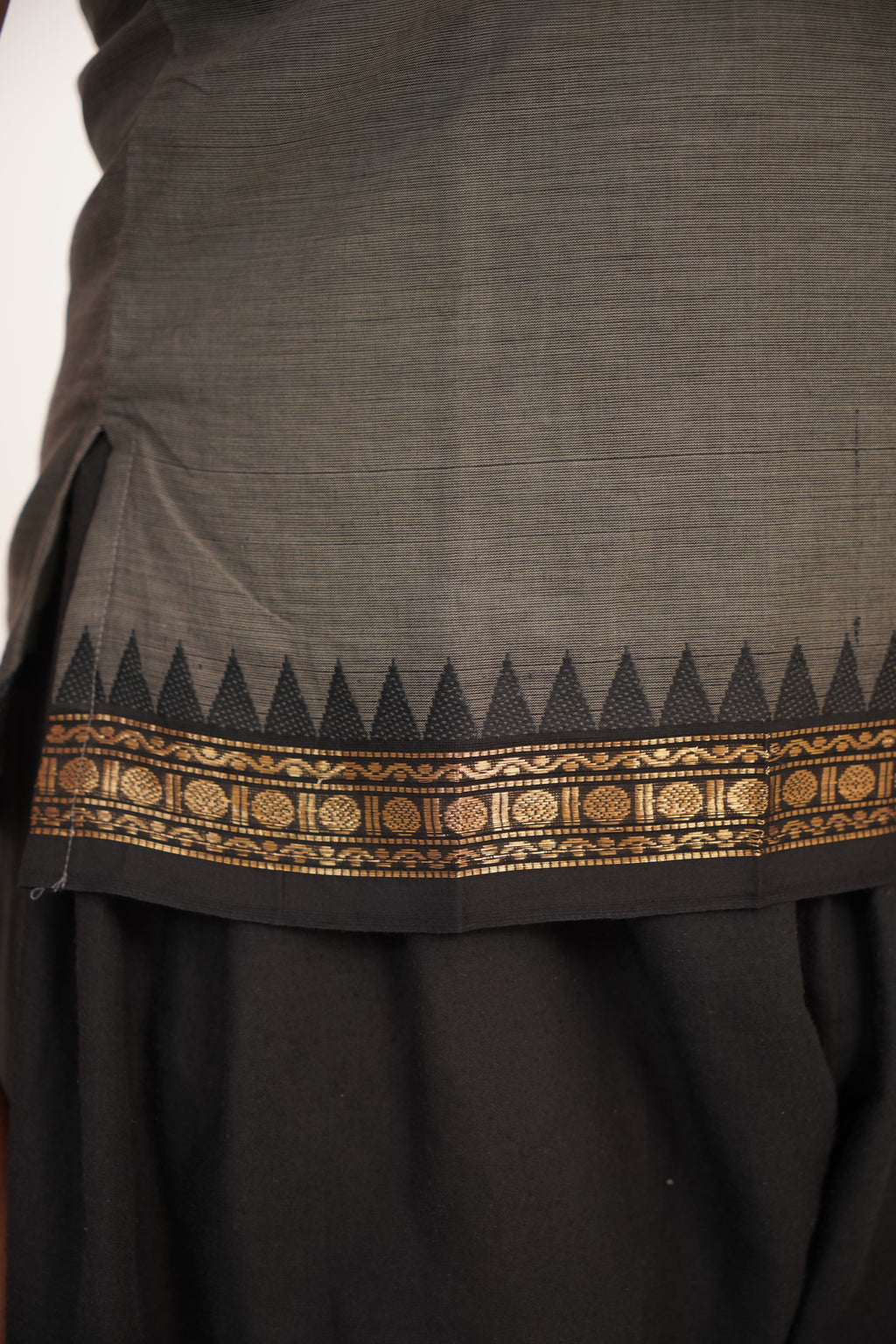 Gray with Black Border Chettinad Cotton Short Kurti - #NST002