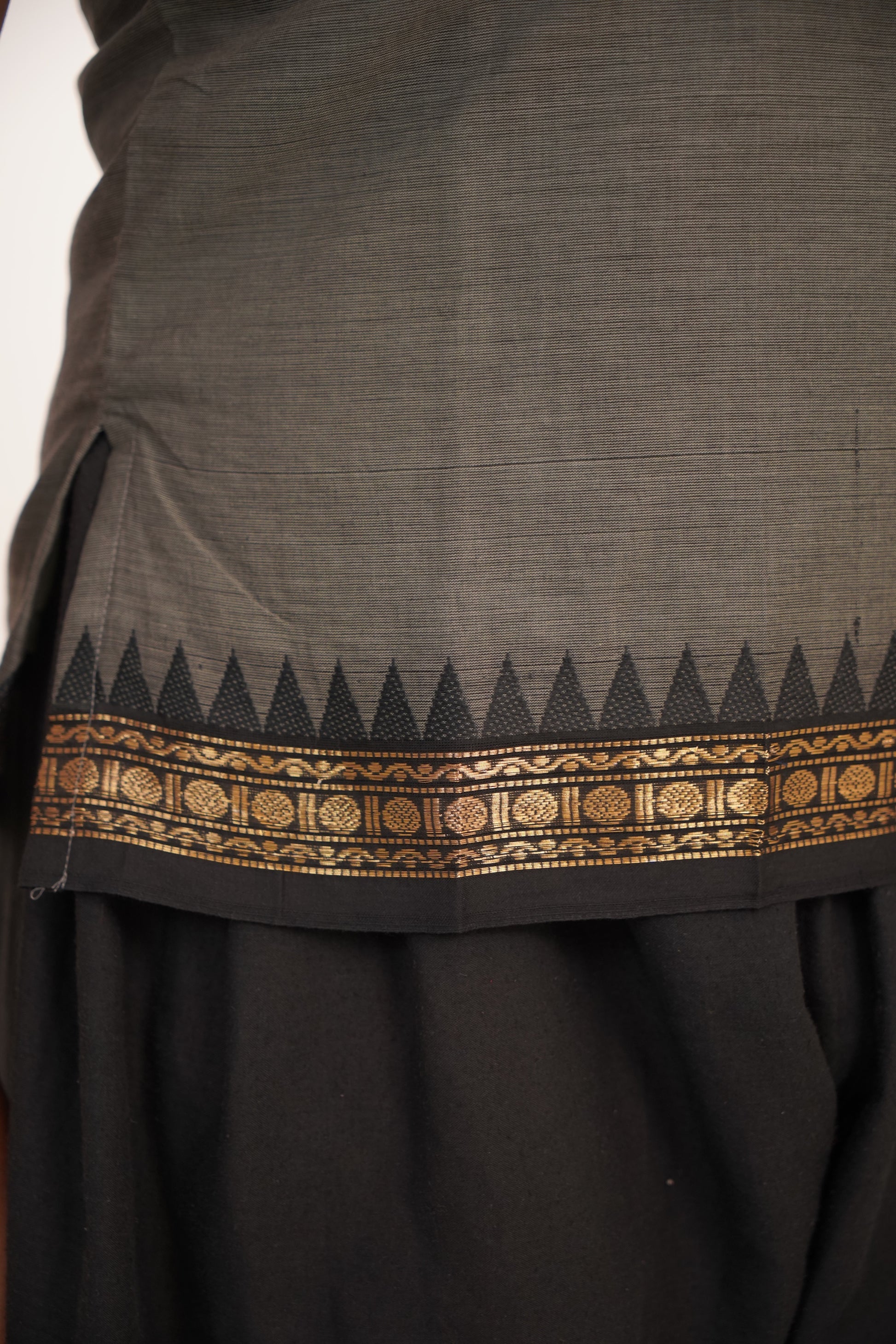 Gray with Black Border Chettinad Cotton Short Kurti - #NST002