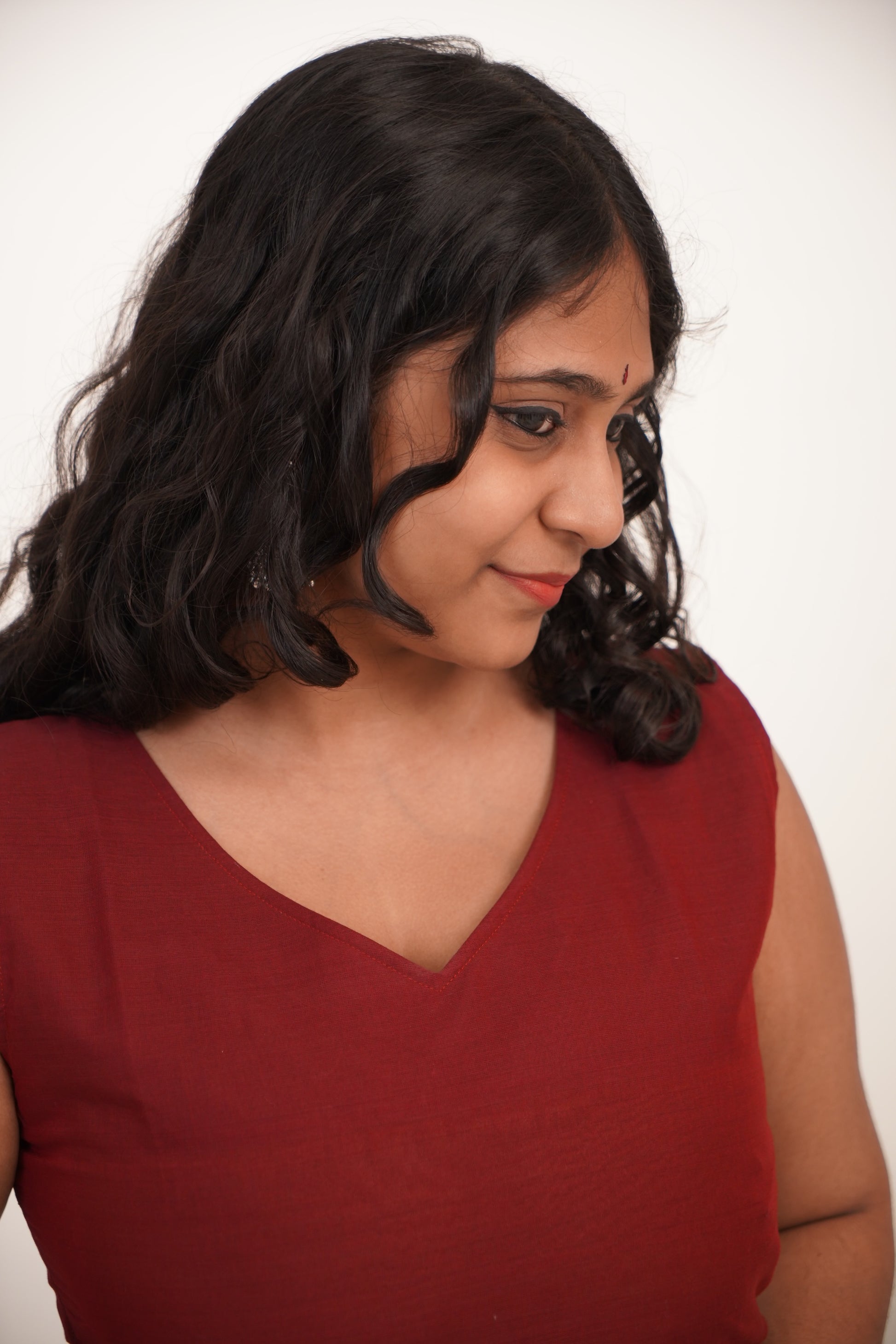 Red with Golden Border Chettinad Cotton Short Kurti - #NST003