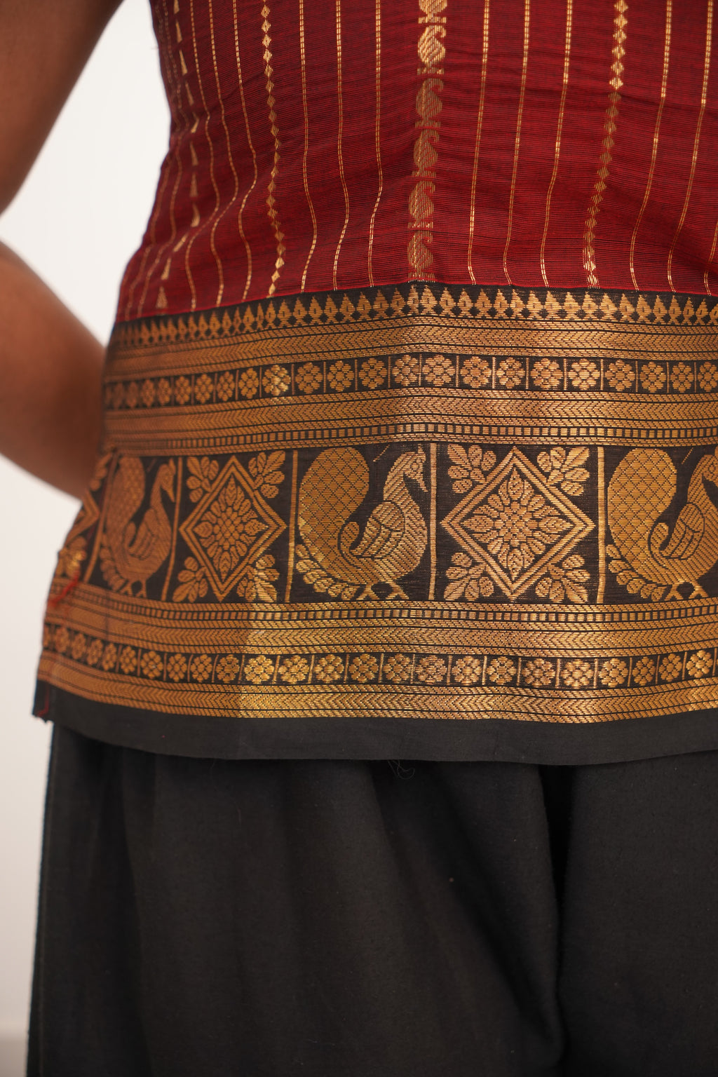 Maroon with Black Border Chettinad Cotton Short Kurti - #NST004