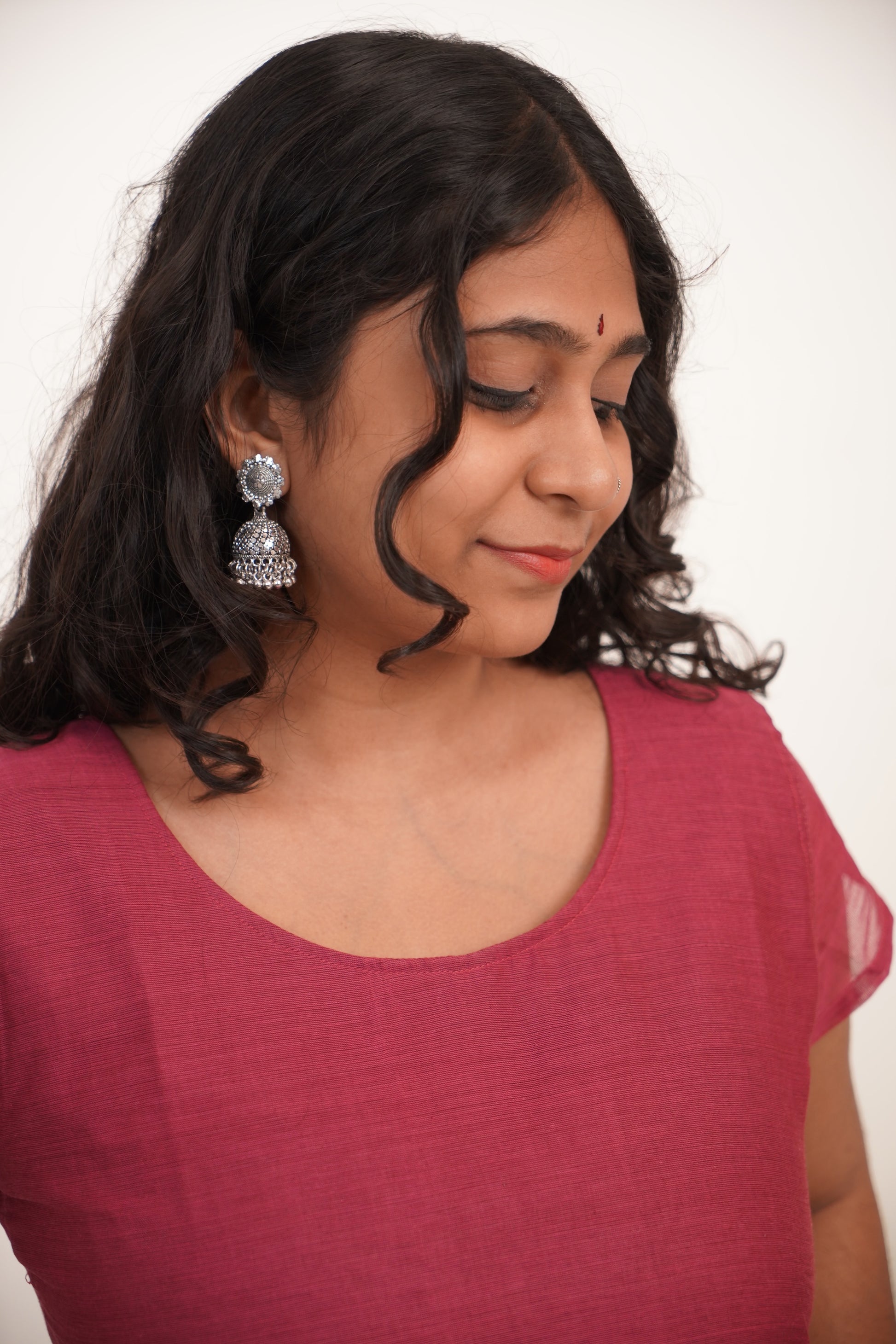 Pink with Brown Chettinad Cotton Short Kurti - #NST005