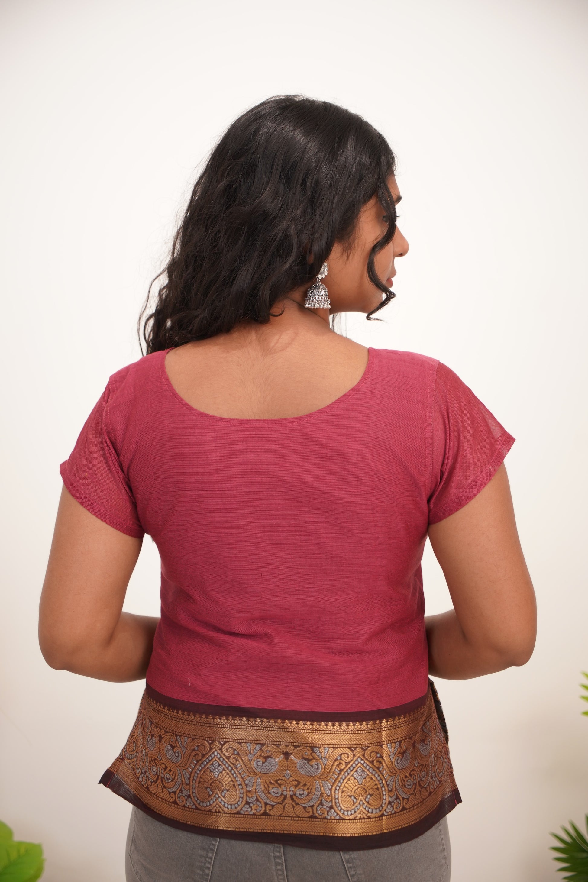 Pink with Brown Chettinad Cotton Short Kurti - #NST005