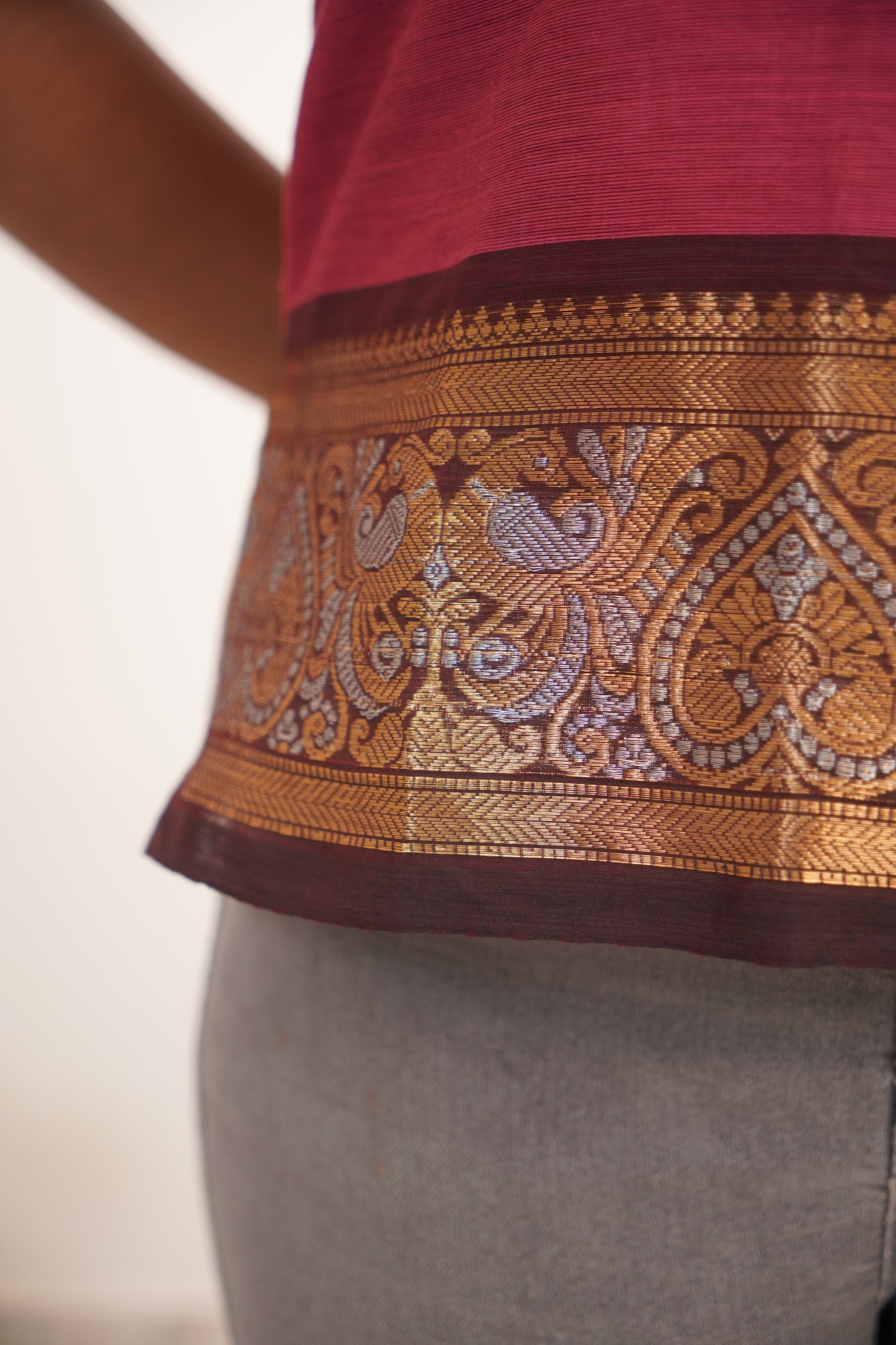 Pink with Brown Chettinad Cotton Short Kurti - #NST005