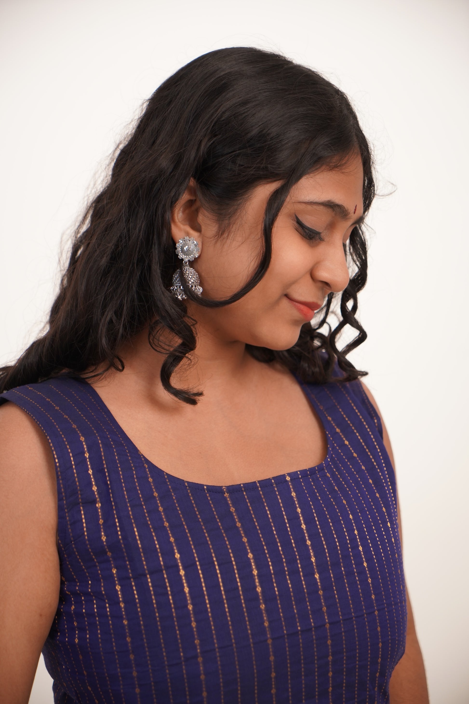 Dark Blue Chettinad Cotton Short Kurti - #NST006